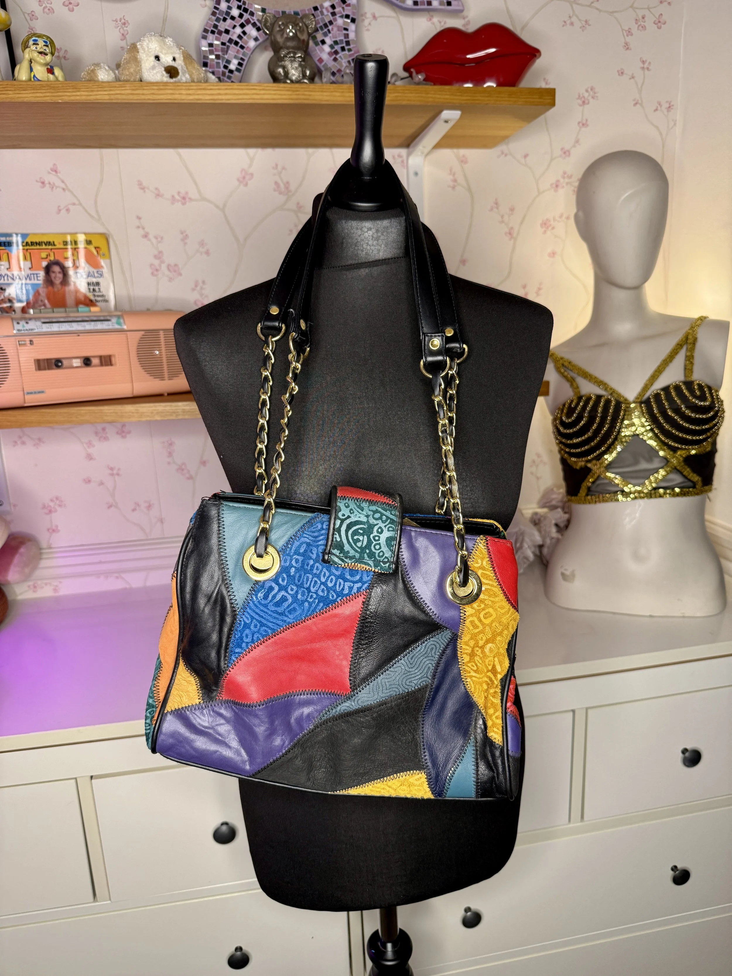 1980s Colourful Patchwork Leather Bag