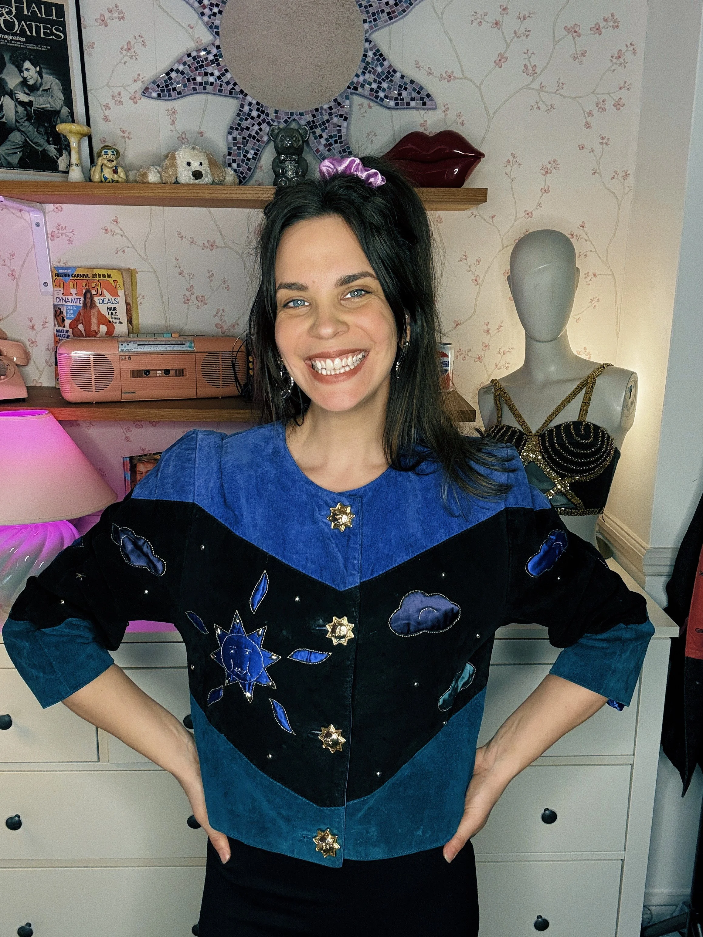 1980s Yessica Celestial Appliqué Suede Jacket