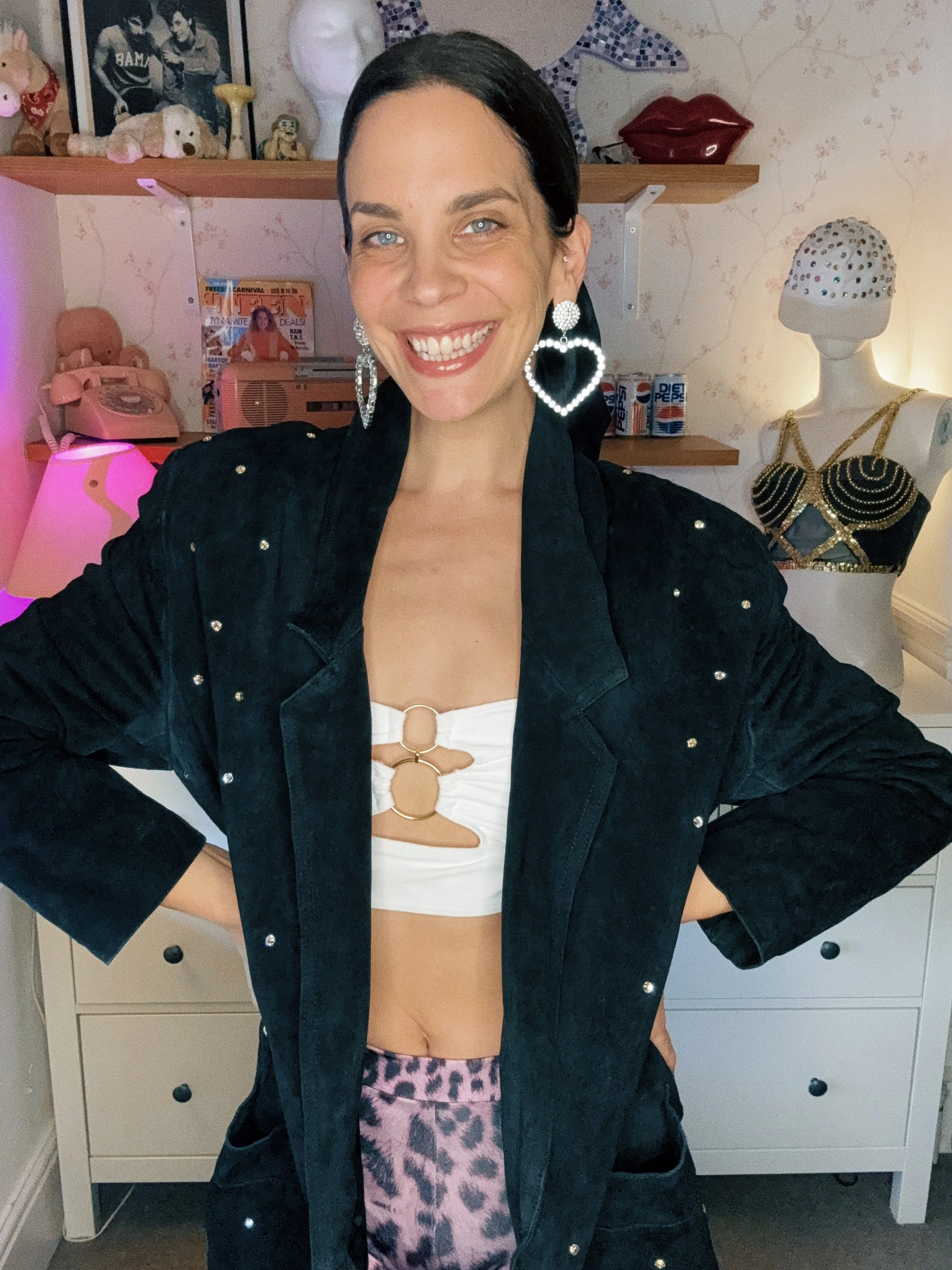 1980s Avanti Diamanté Studded Suede Blazer