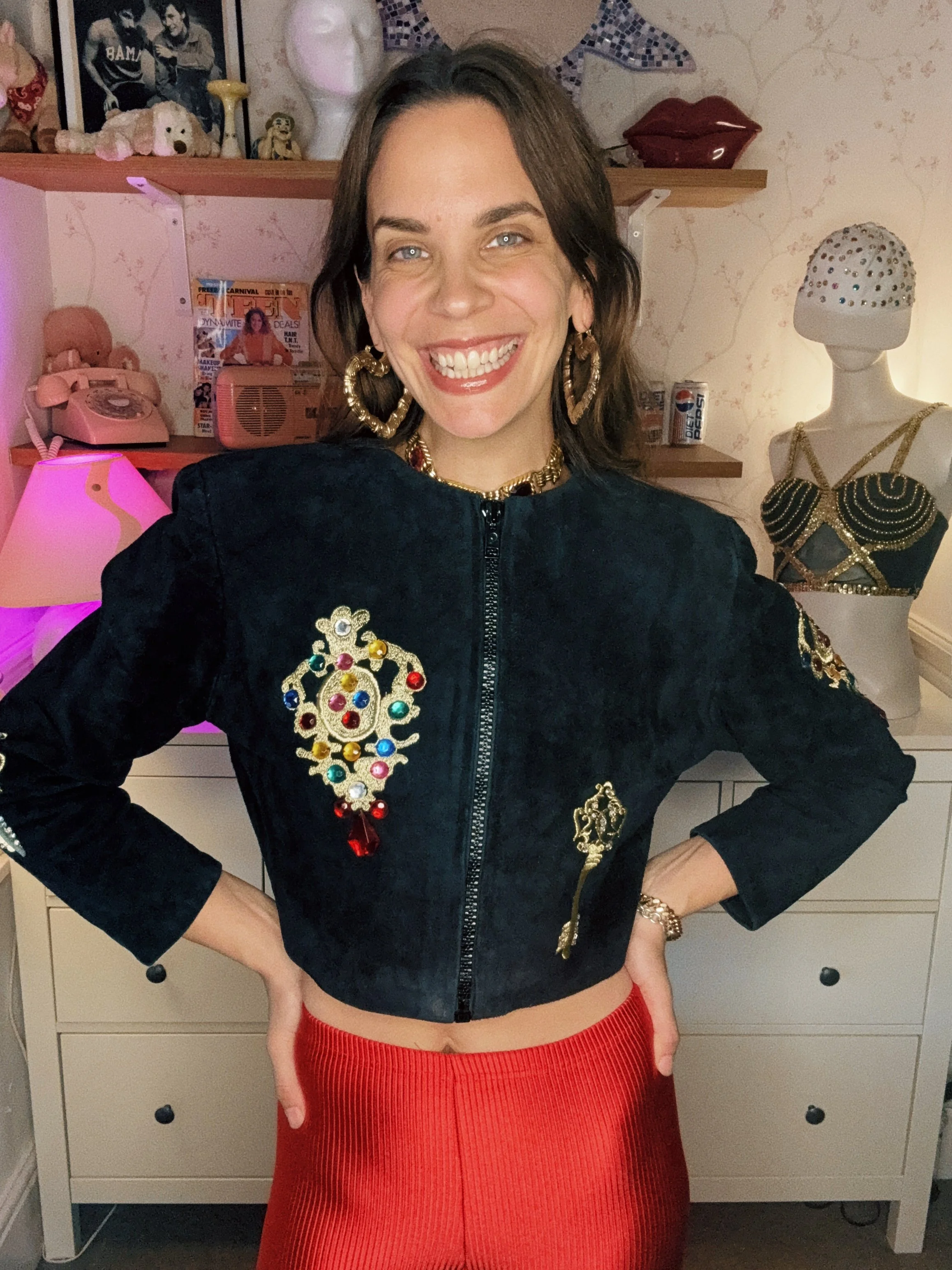 Italian Vintage Embellished Cropped Suede