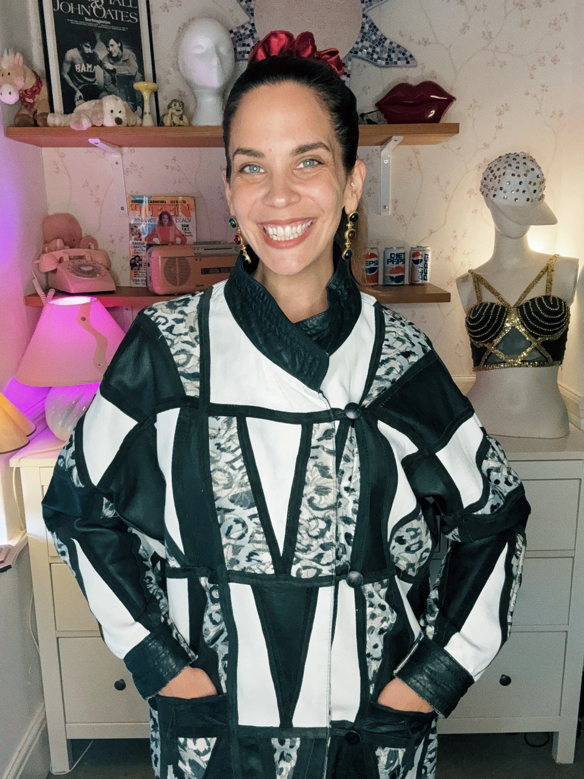 Vintage Monochrome Patchwork Leather Jacket