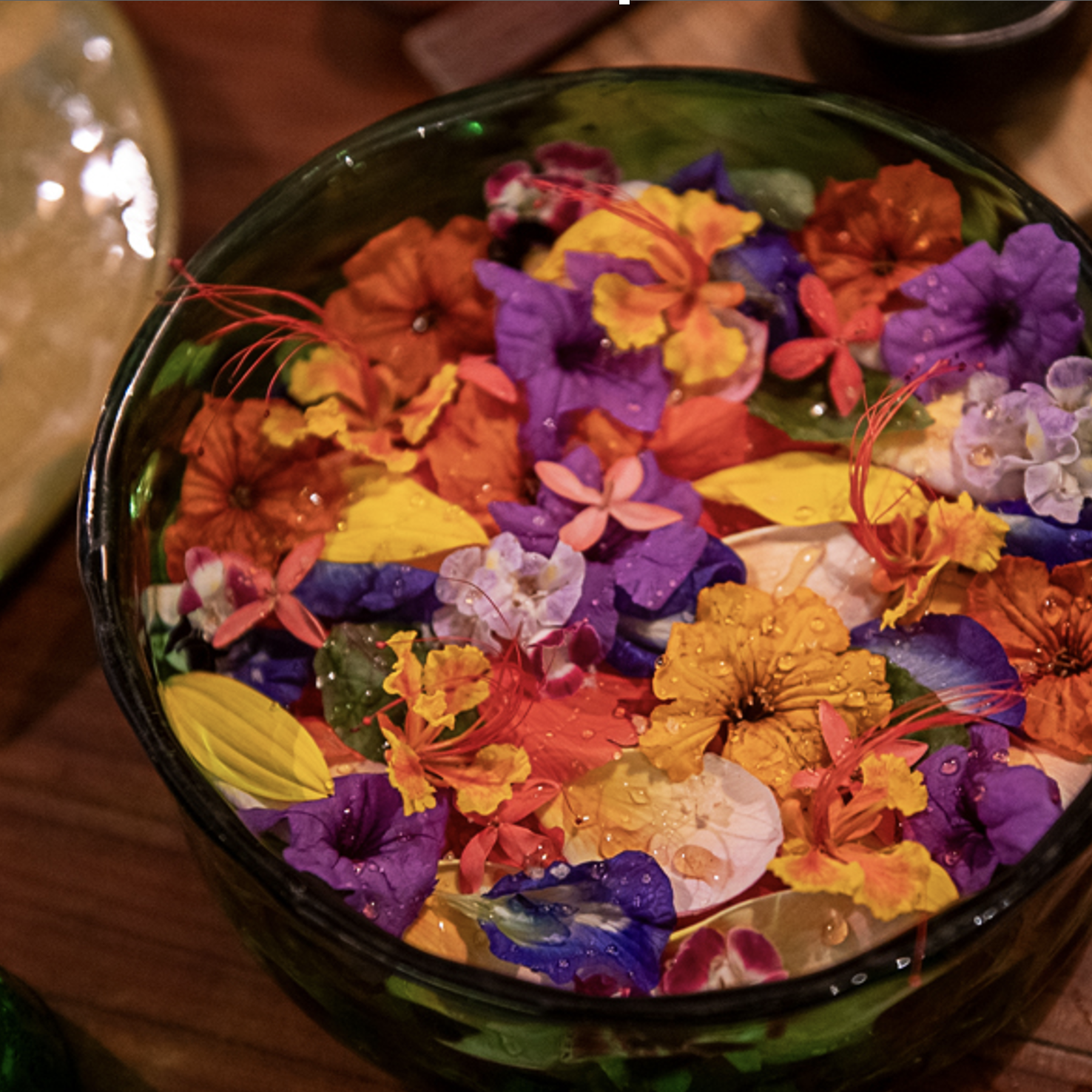 Figure 1: Top photo is salad dish of the flowers harvested and served in Celele Restaurant. Photo: Philipp Montenegro 