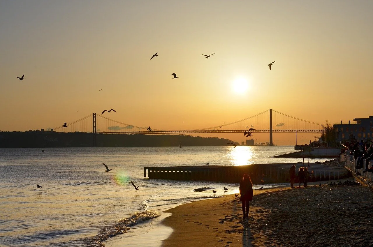 river and bridge in sunset