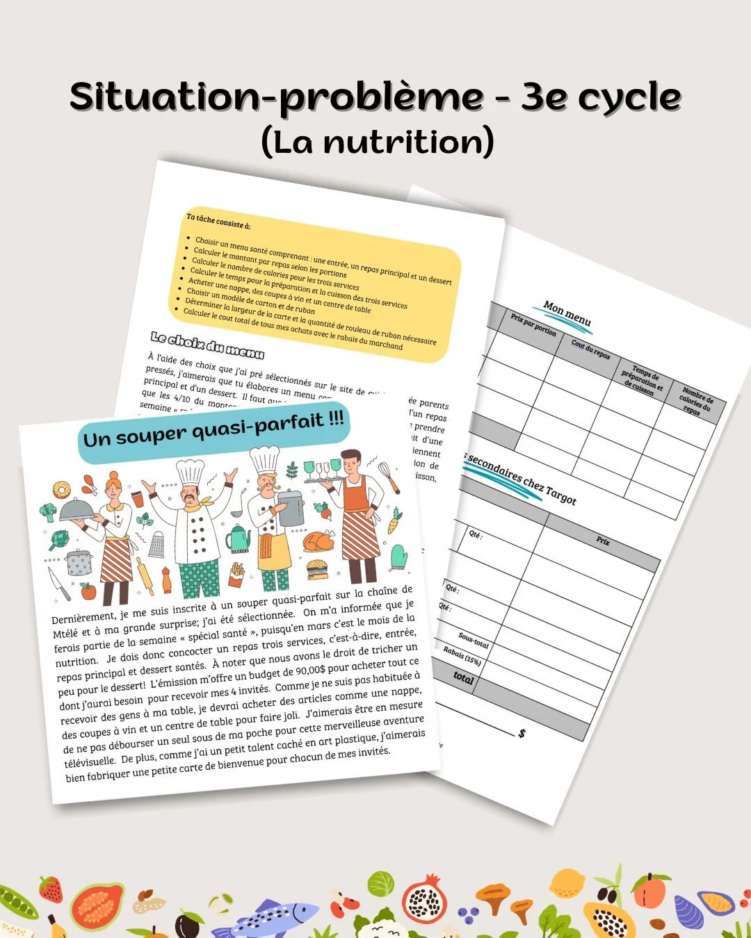 Un souper quasi parfait

🍽️ Planifier un repas&hellip; respecter un budget&hellip; faire des calculs&hellip;

Et si tout &ccedil;a devenait une activit&eacute; math&eacute;matique ?

Avec cette situation-probl&egrave;me inspir&eacute;e de l&rsquo;&e