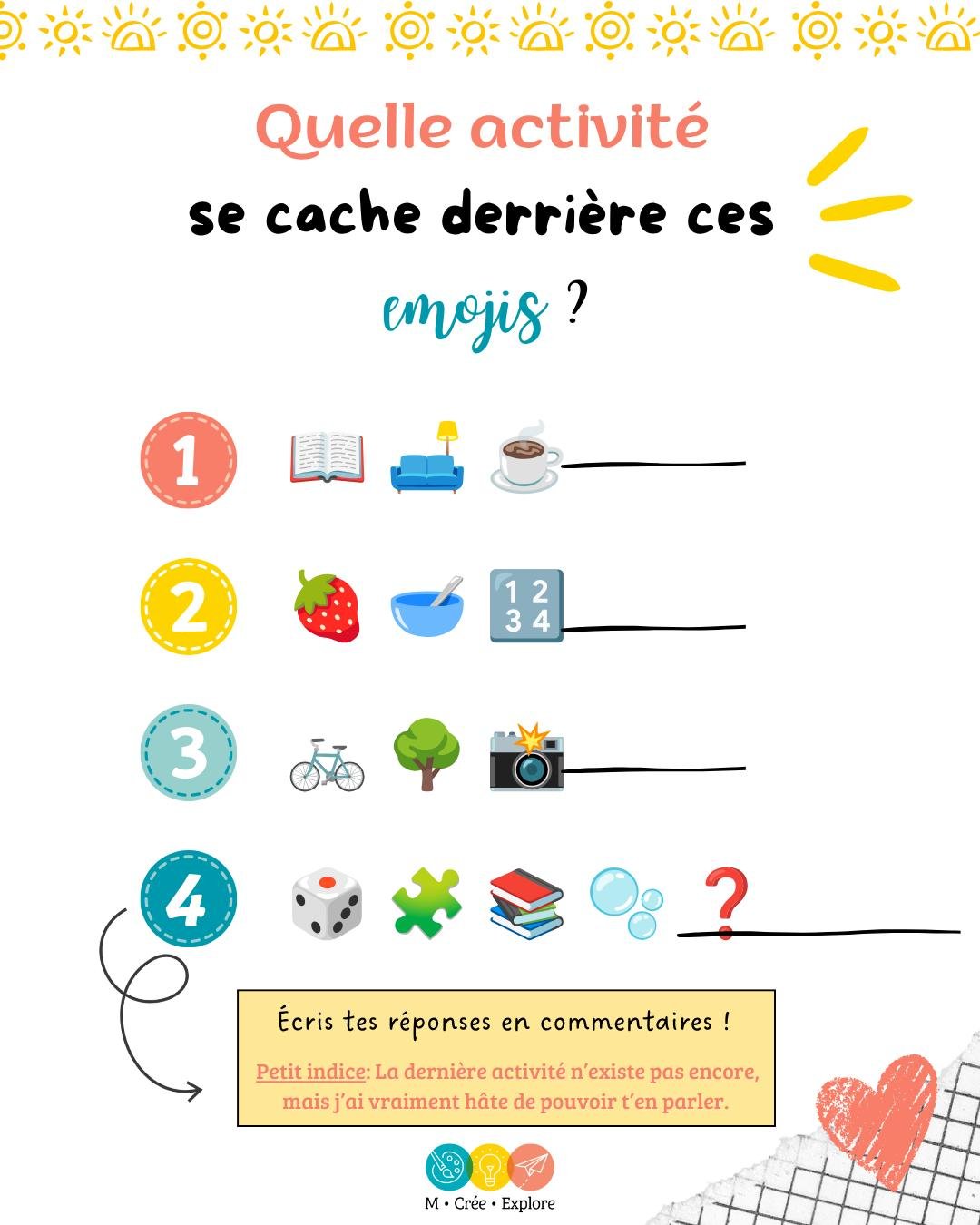 😄 Aujourd&rsquo;hui, c&rsquo;est la Journ&eacute;e mondiale des emojis!

J&rsquo;aime tellement les utiliser que je me suis amus&eacute;e &agrave; cr&eacute;er un petit d&eacute;fi.

&Agrave; toi de jouer! 🎉

(Et je suis particuli&egrave;rement cur