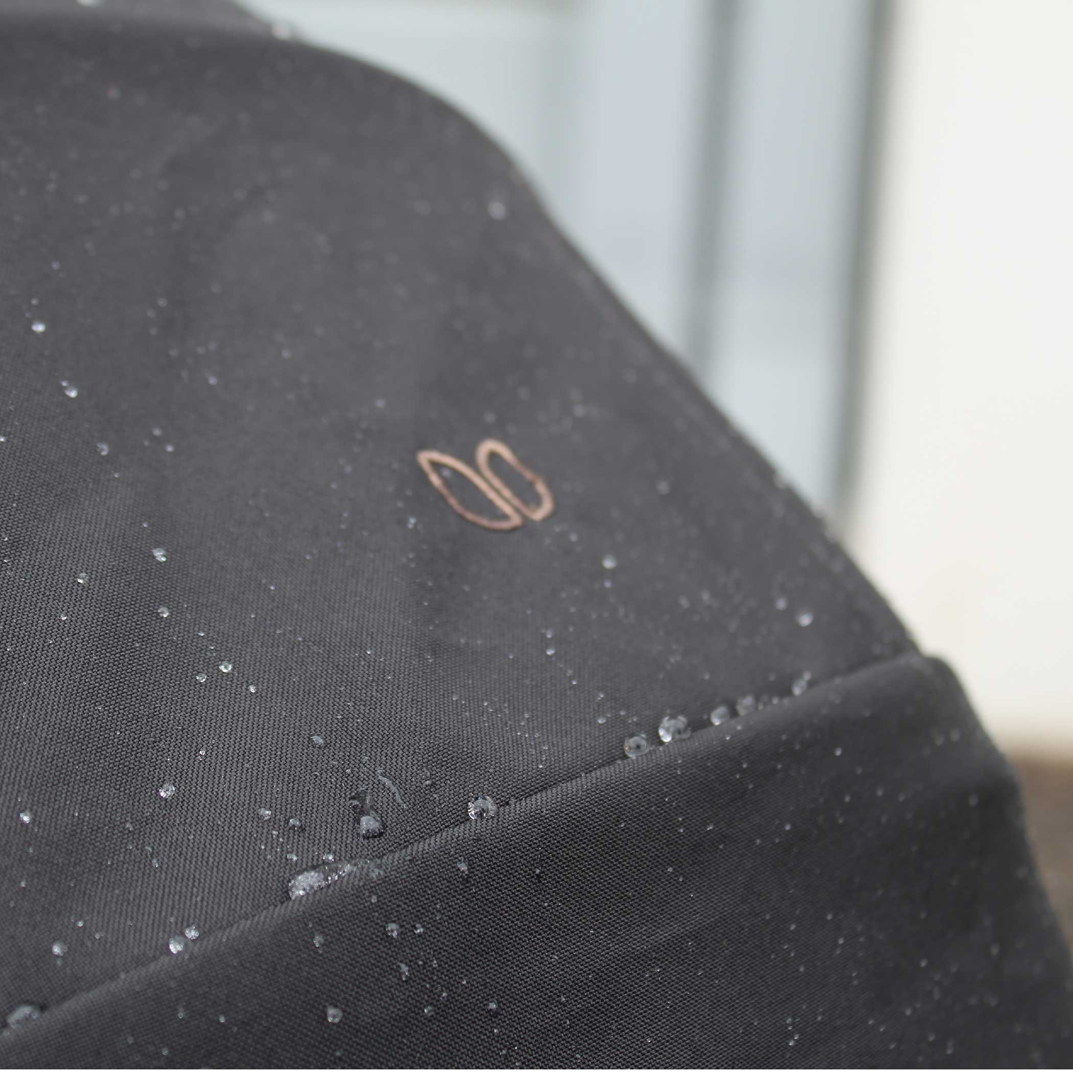 Water droplets beading up on fabric.