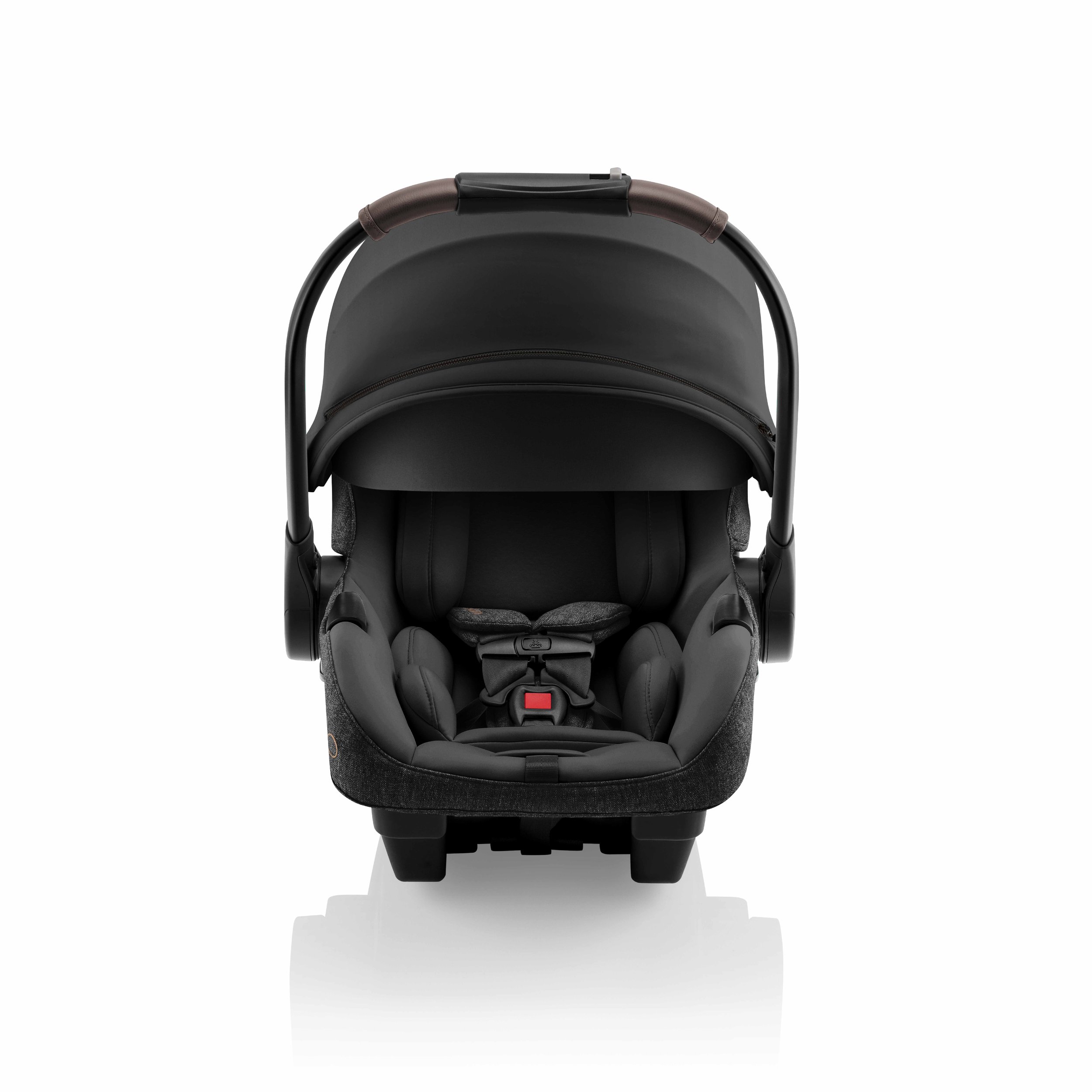 A black infant car seat.