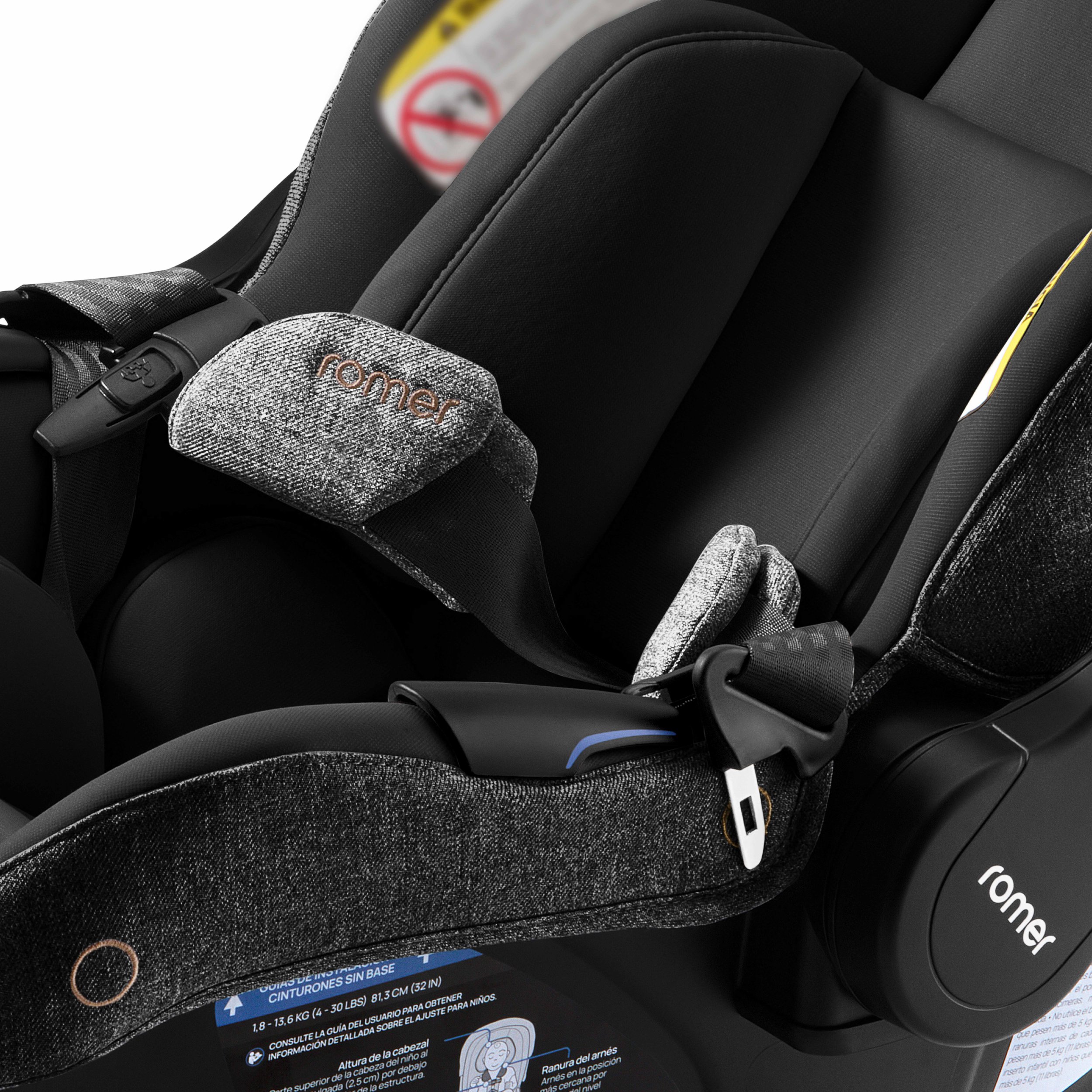 Harness straps and cushioning on a baby car seat.