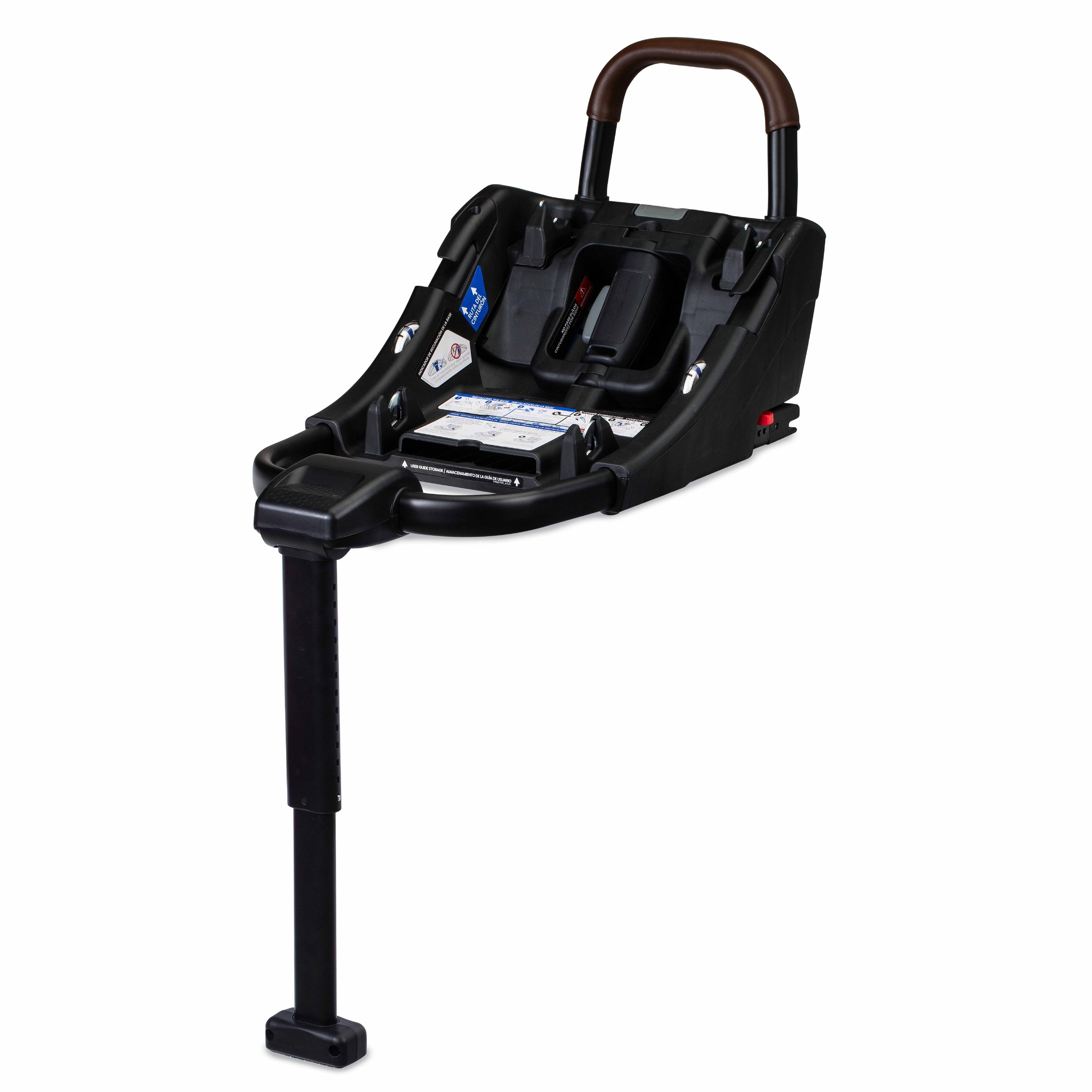 A car seat base with an anti-rebound bar and a load leg.