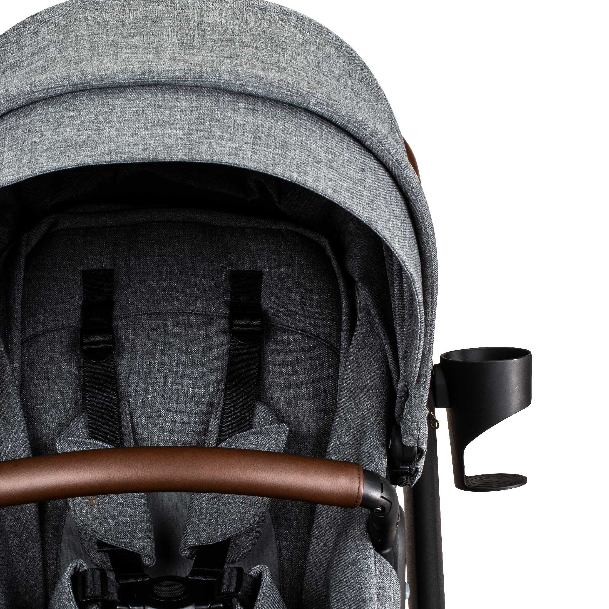 Baby stroller with a cup holder.
