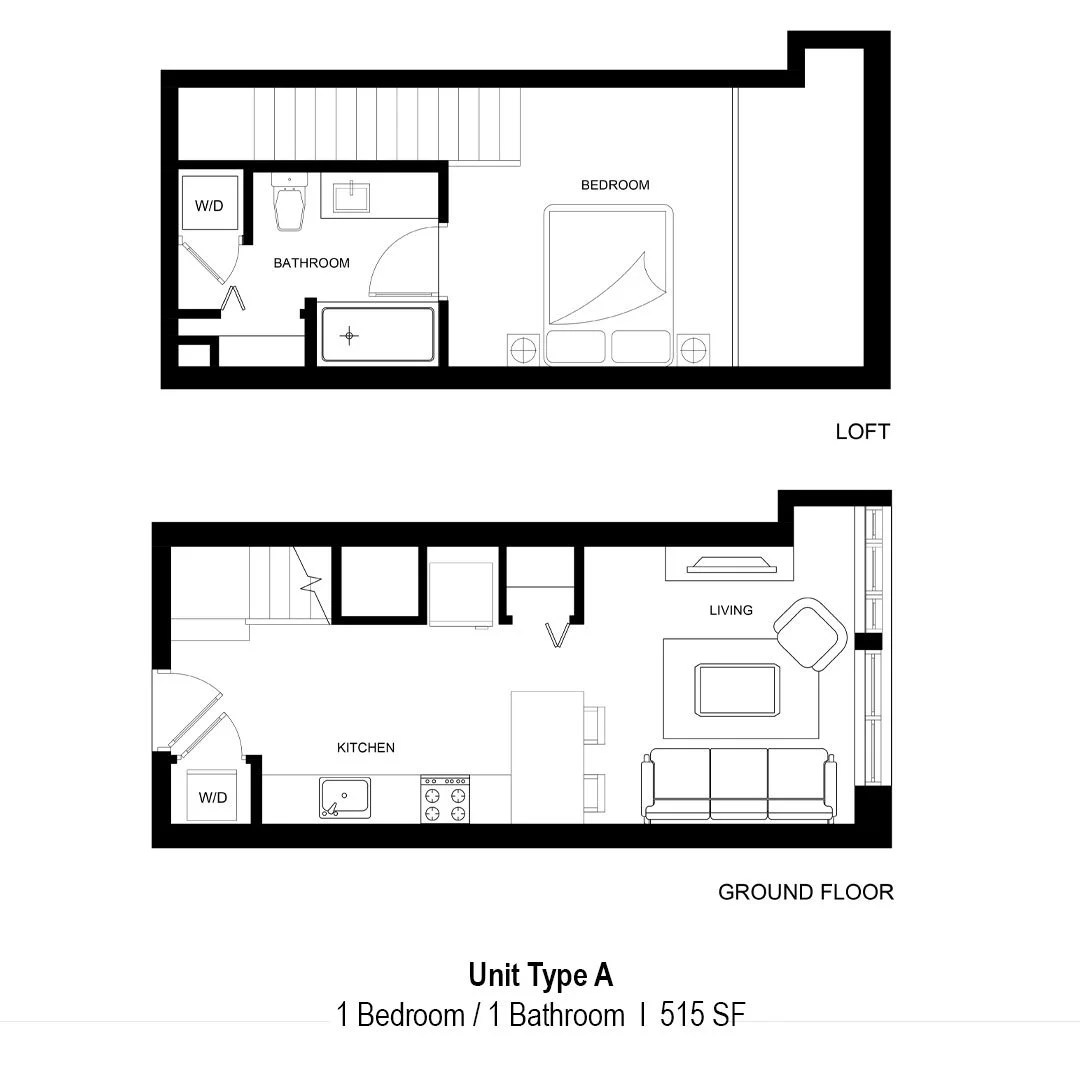 1 Bedroom / 1 Bath : 515 SF