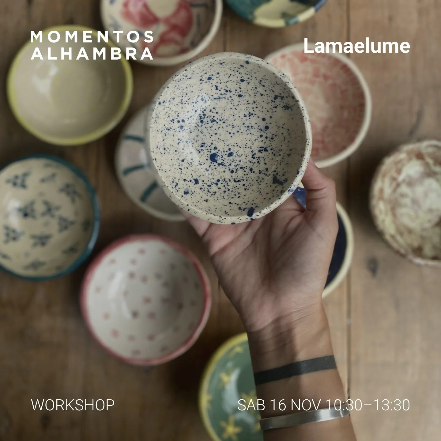 MOMENTOS ALHAMBRA Lamaelume
SAB 16 NOV, 10:30&ndash;13:30
65&euro; (link en bio para inscribirse)

@lamaelume es un proyecto de cer&aacute;mica artesanal fundado por Patricia y Camila, madre e hija, donde se combinan experiencia e innovaci&oacute;n. 
