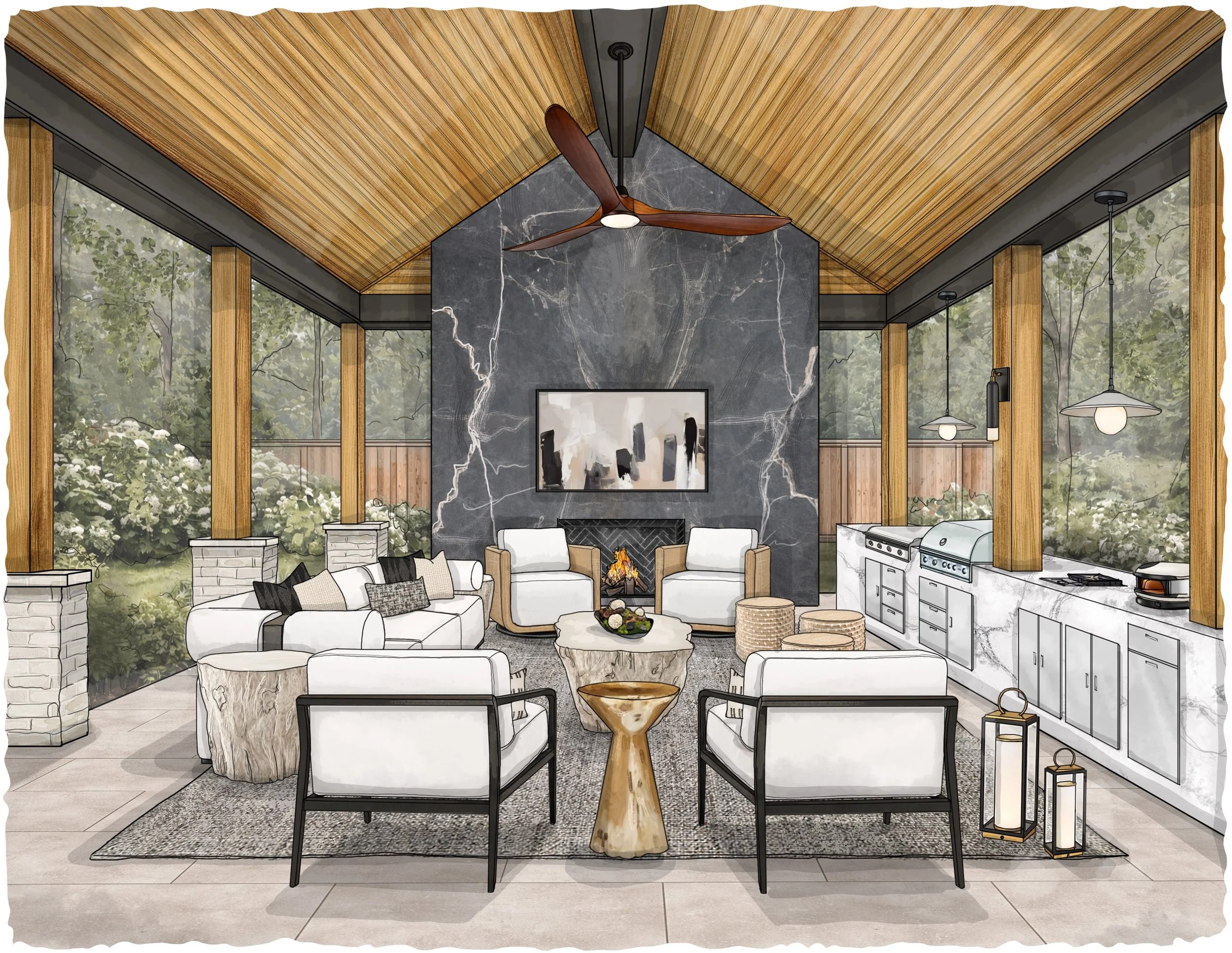 Before this patio could look beautiful, it had to work.

For the Mimosa patio, the goal was to create a true outdoor living space, an extension of the kitchen and dining areas designed for entertaining, not just a covered patio.

The way my clients w