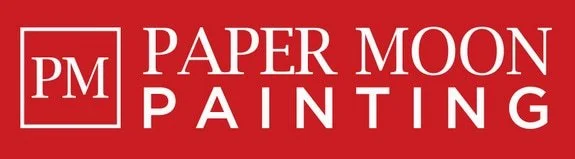Red background with white text and a logo reading 'PM PAPER MOON PAINTING'.