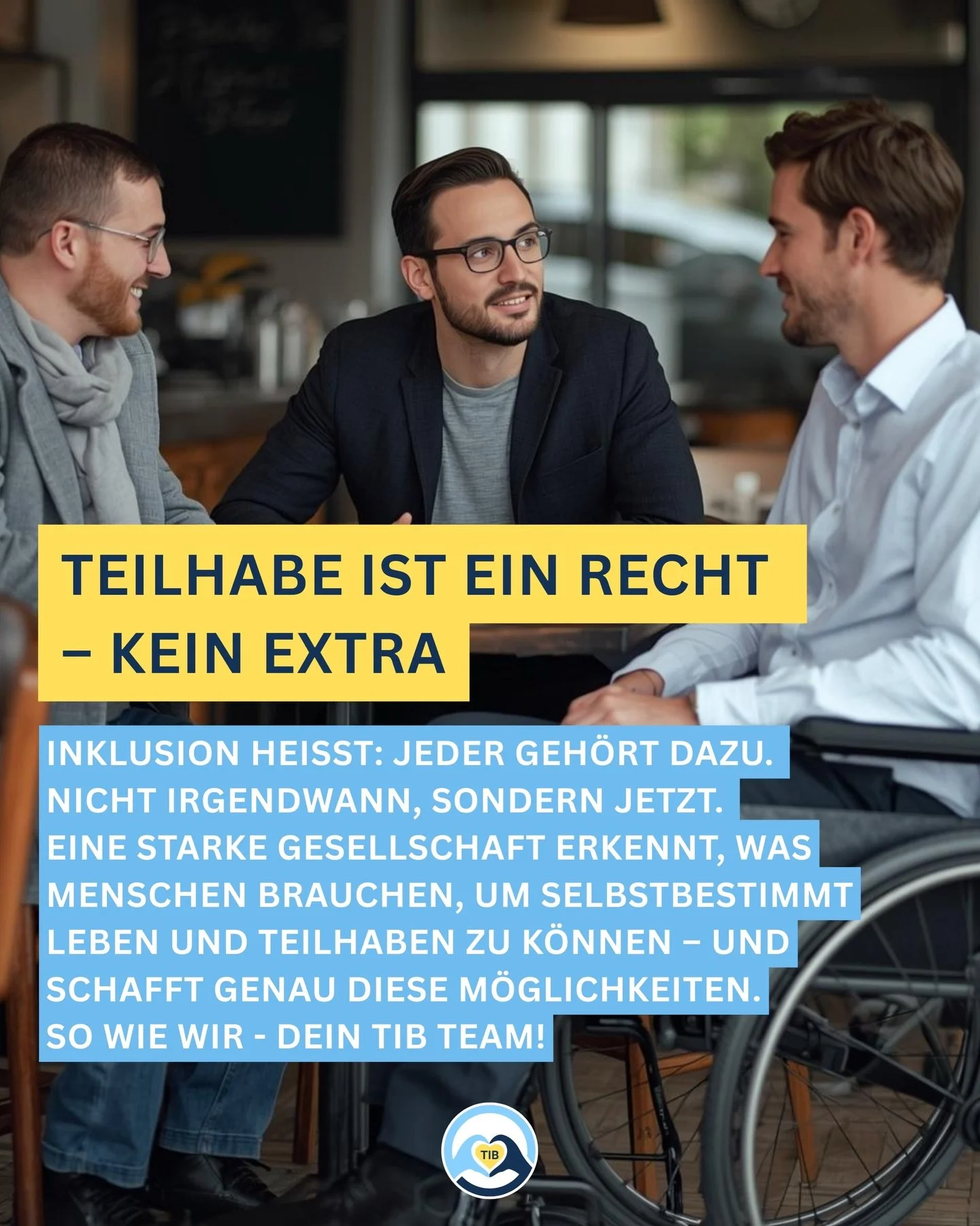 Teilhabe ist ein Recht &ndash; kein Extra.

Inklusion bedeutet nicht &bdquo;irgendwann&ldquo; oder &bdquo;wenn es passt&ldquo;. Sie bedeutet: jetzt. F&uuml;r jeden Menschen.

Jeder sollte die M&ouml;glichkeit haben, selbstbestimmt zu leben, Entscheid