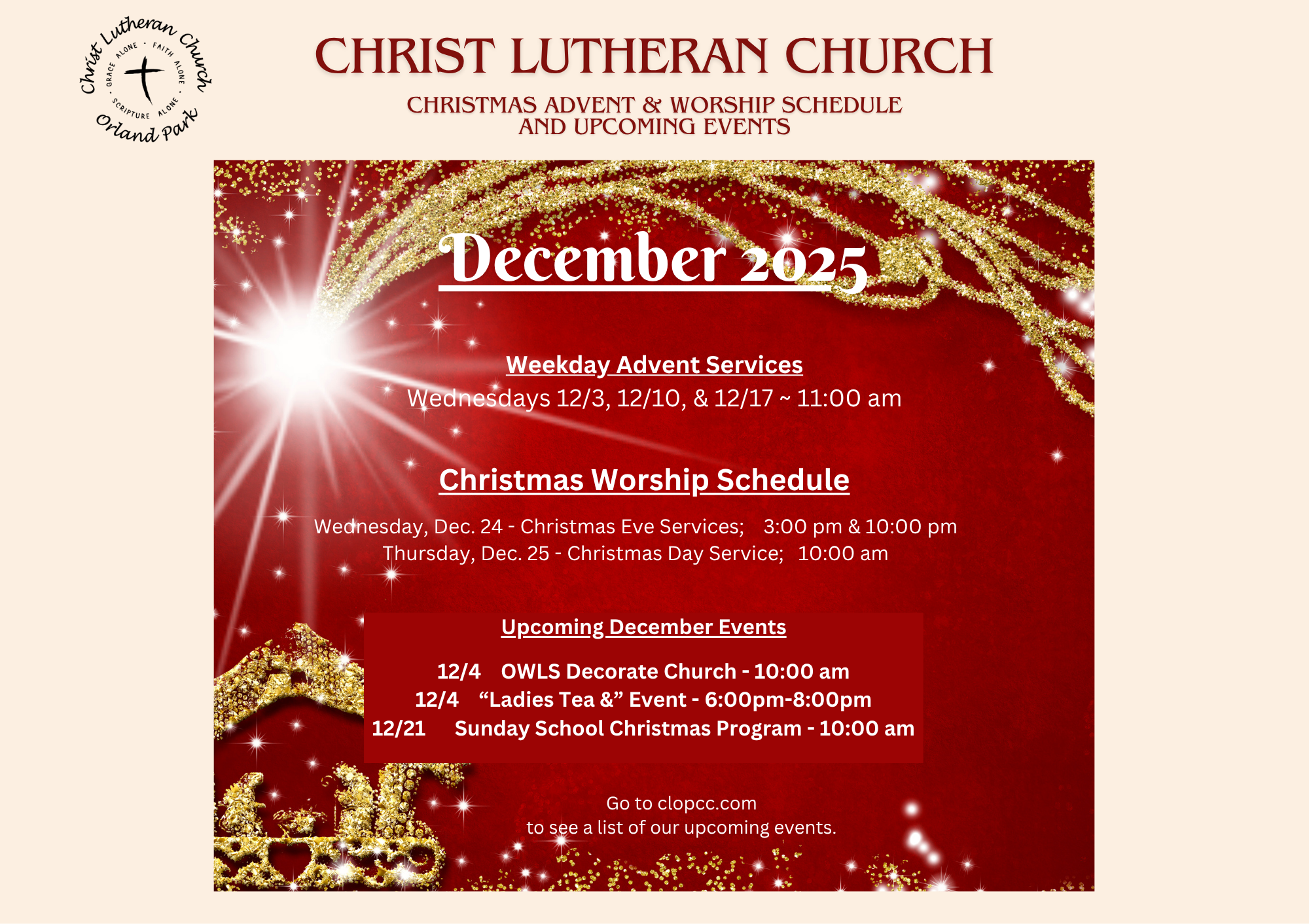 Weekday Advent Services &amp; Christmas Worship Schedule