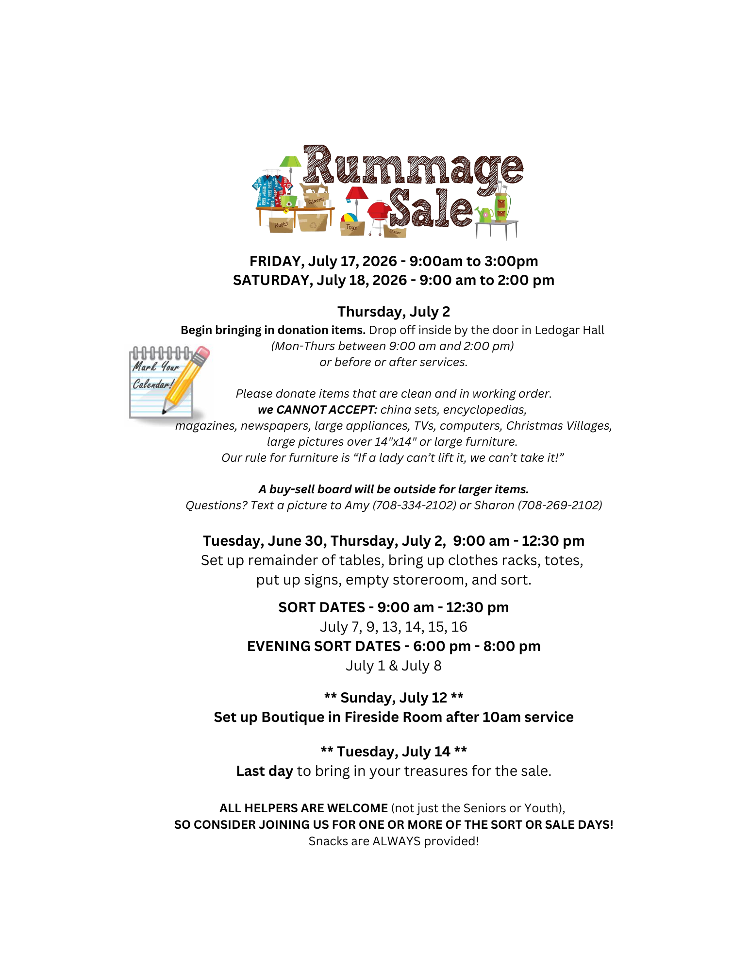 Rummage Sale Drop off and Sorting Info