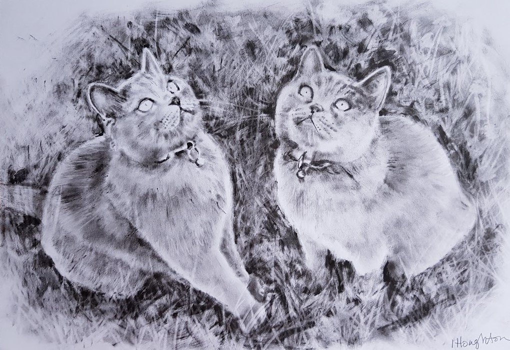 Indy and Haze, Oil Paint- Dry Brush, 2020