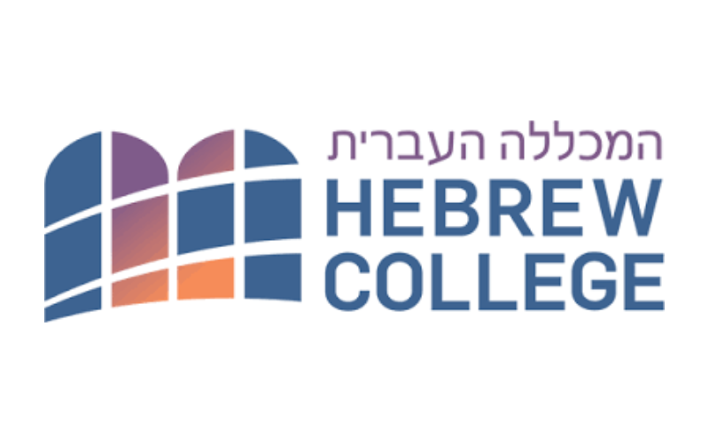 Logo of Hebrew College with stylized glass window design and text in Hebrew and English.