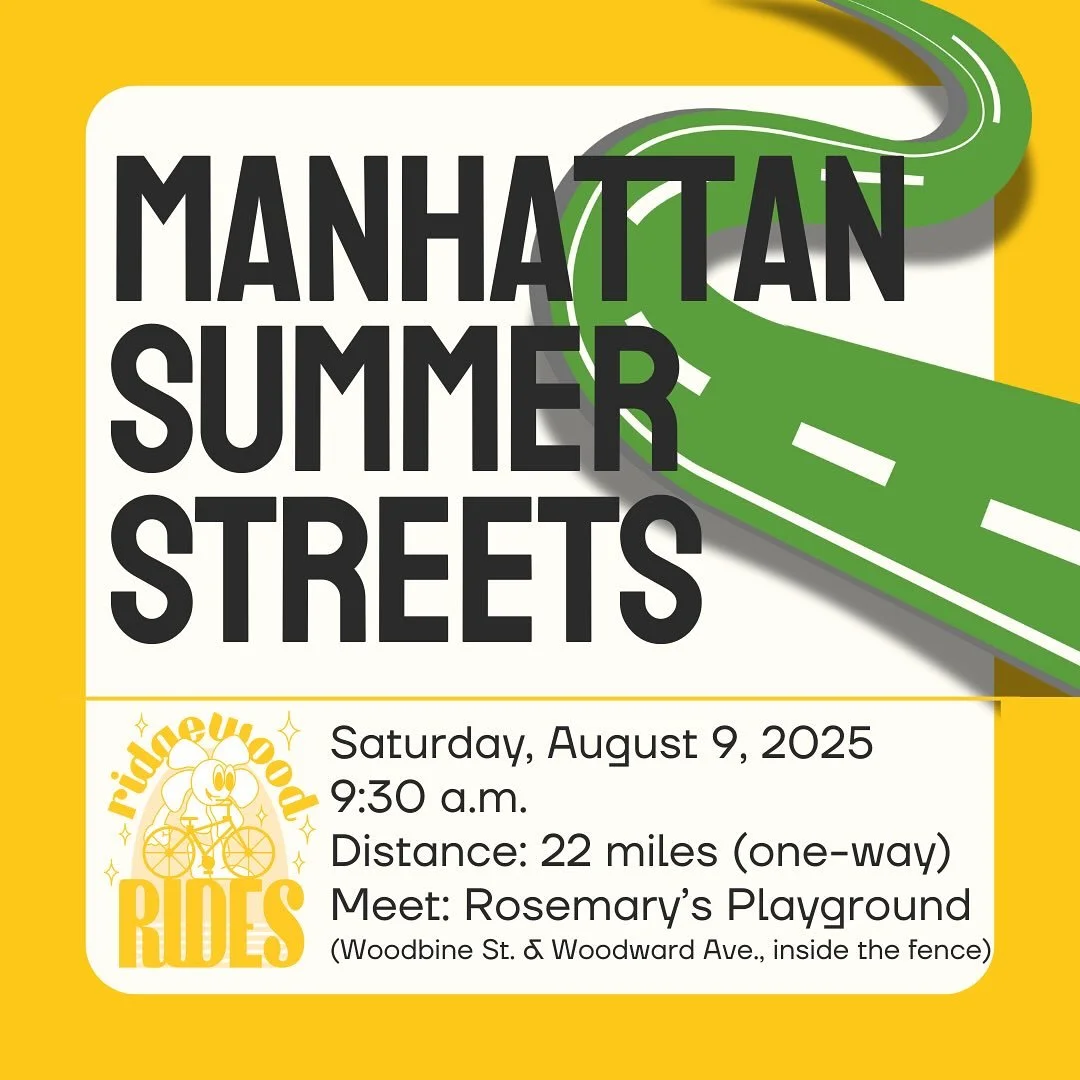 Join Ridgewood Rides for another epic adventure to the annual @nyc_dot Manhattan Summer Streets! 🚴🚴&zwj;♀️🚴&zwj;♂️ We&rsquo;ll take the Williamsburg Bridge into SoHo and travel all the way up to Inwood on this year&rsquo;s expanded car-free street