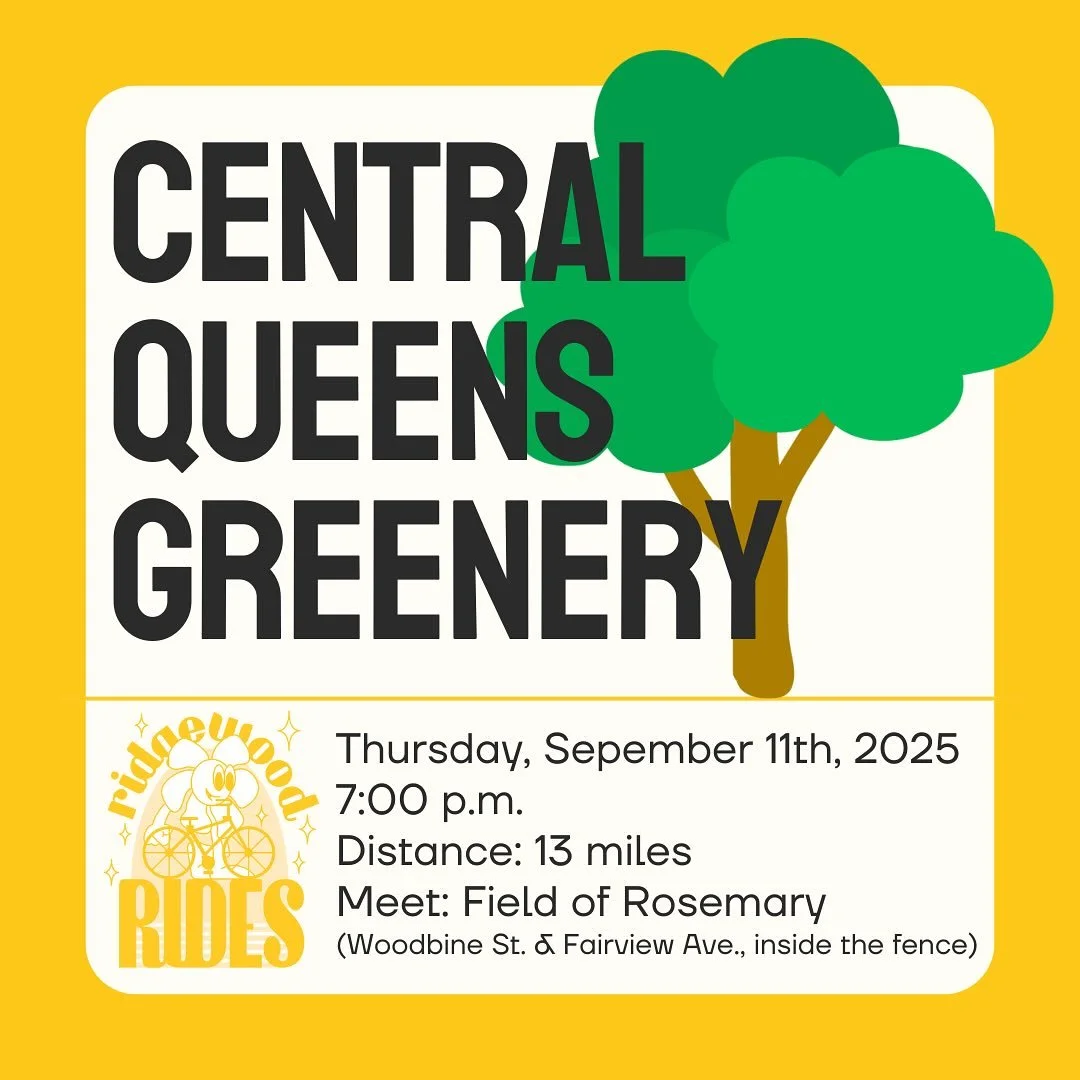 Up next, join Ridgewood Rides for a leafy Thursday evening loop around the greenery of Central Queens covering forests🌳, hills⛰️, gardens💐, parks🌲, a reservoir💦, and one &ldquo;fresh pond&rdquo; 🦆. We&rsquo;ll head east through Glendale and Rego