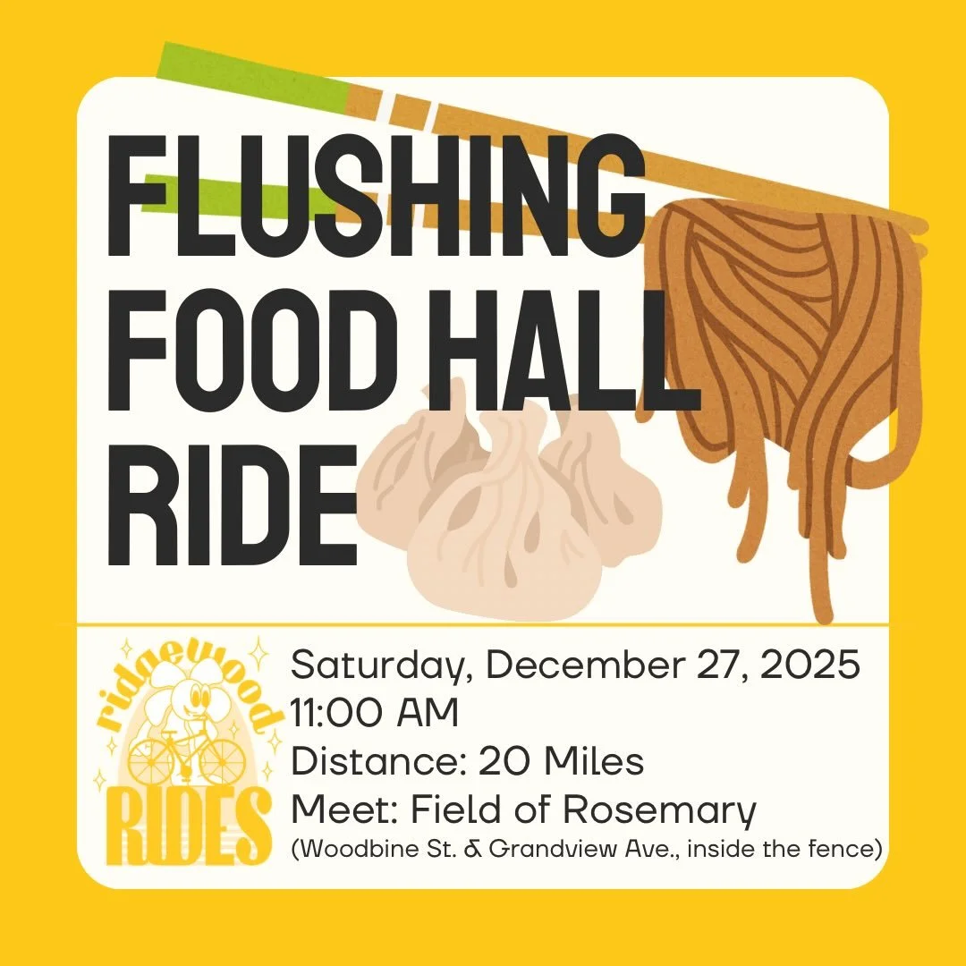 This Saturday, join Ridgewood Rides for another tasty 😋 adventure to Flushing! We&rsquo;ll travel via Glendale, Forest Park 🌳, Kew Gardens, Kew Gardens Hills, and Flushing Meadows-Corona Park 🌐 before taking a lunch break at @tangramnyc Food Hall!