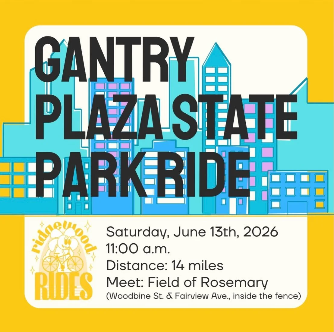 This Saturday, join Ridgewood Rides for a trip to @lGantry Plaza State Park in Long Island City! 🌳 🏙️ We&rsquo;ll pass through Bushwick, Williamsburg, and Greenpoint before crossing the Pulaski Bridge back into Queens. After checking out some skyli