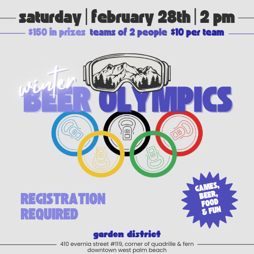winter beer olympics at garden district taproom. feb 28th 2026