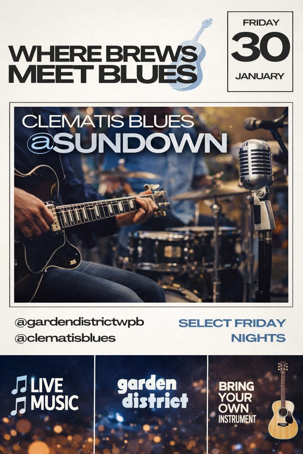 Now located in the beer garden!  Music starts at sundown, but the vibes are all day 🎤🎸🎶  We have beers and bass! Bring your own instrument and come enjoy a brew with us.