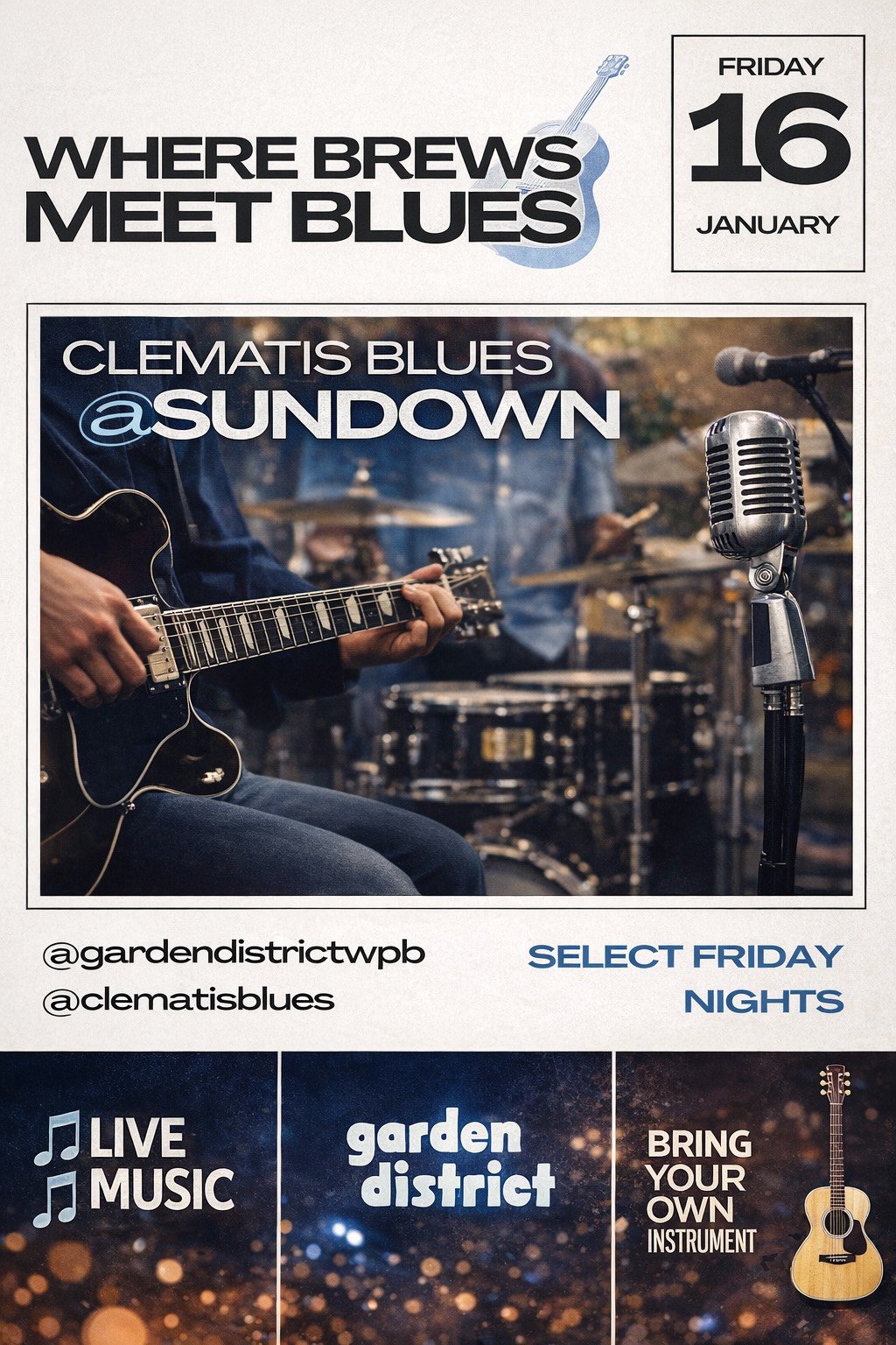 jam session at garden district taproom. jan 16 2026 at sundown