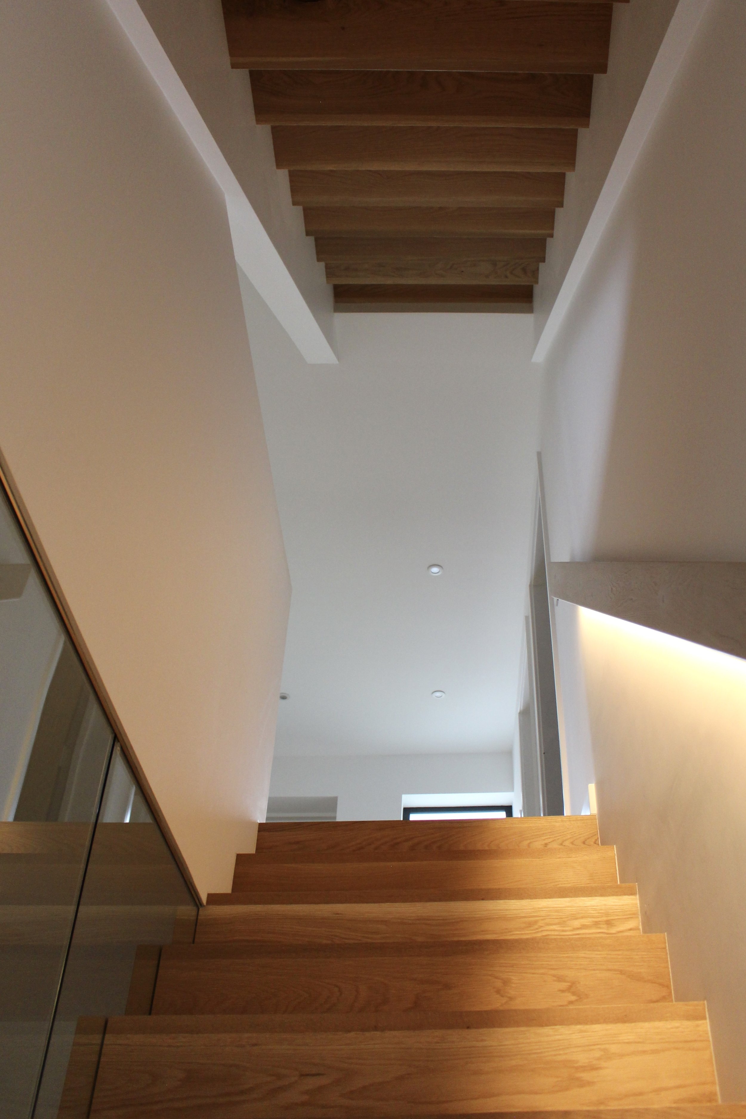 Looking Up - American White Oak Double Staircase
