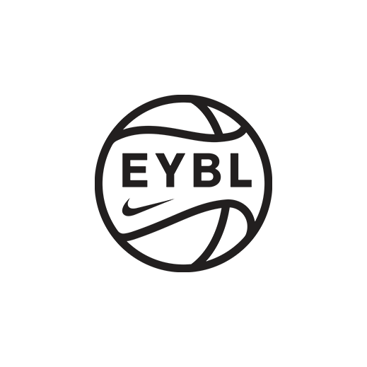 Logo of EYBL basketball league featuring a stylized basketball with the letters 'EYBL' and a Nike swoosh.