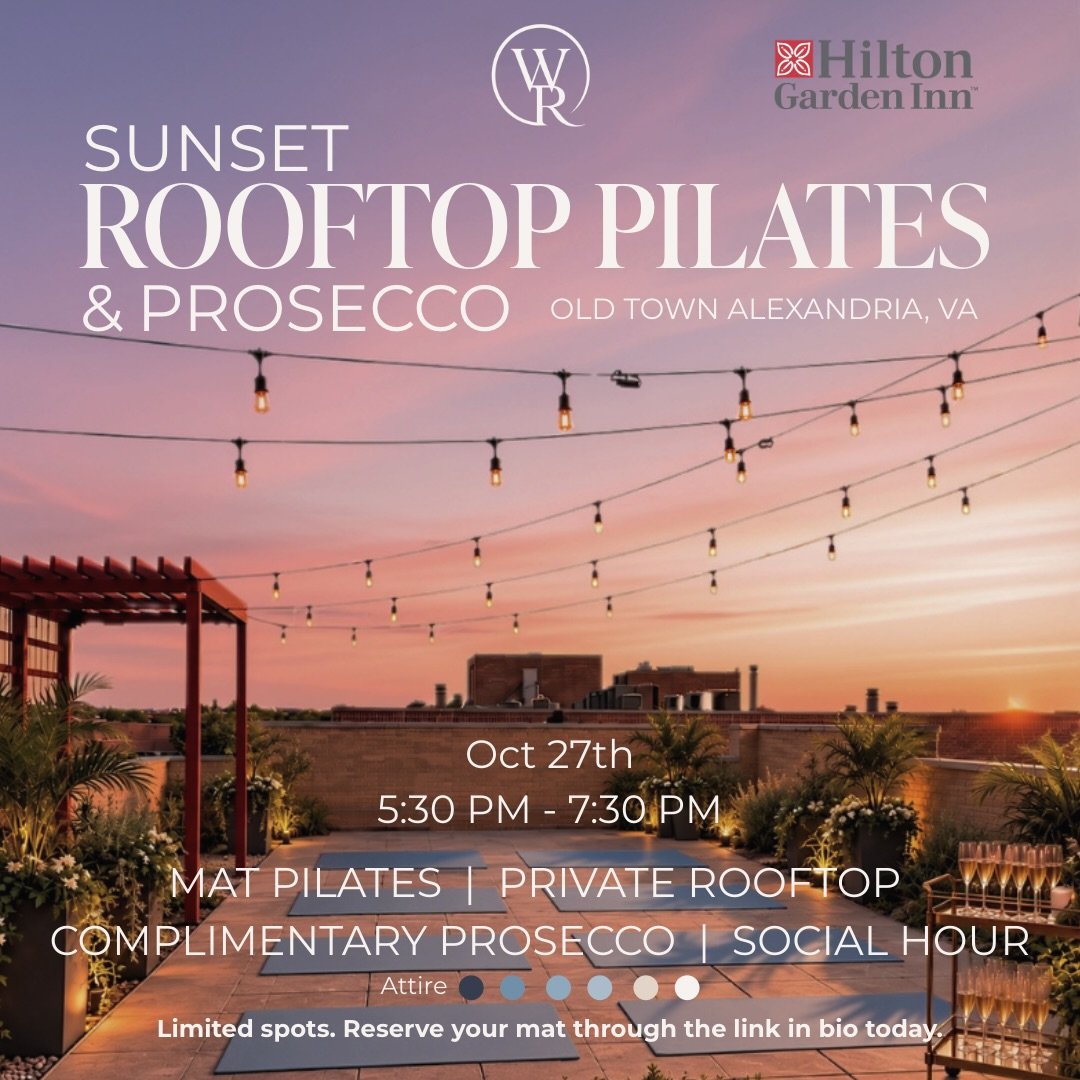 You&rsquo;re invited to Sunset Rooftop Pilates &amp; Prosecco at a  stunning hidden gem rooftop in historic Old Town Alexandria. 🌅🧘&zwj;♀️🥂

Unwind from the day with an energizing, beginner-friendly Pilates class, take in the rooftop views, and co
