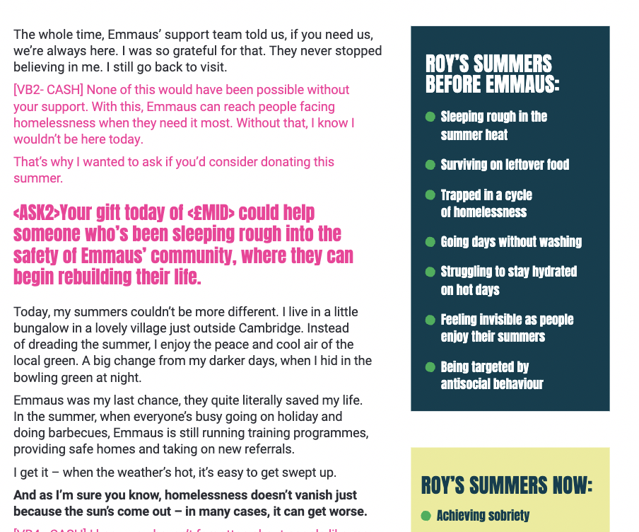 Letter with variables, side-bar content, mini-leaflet