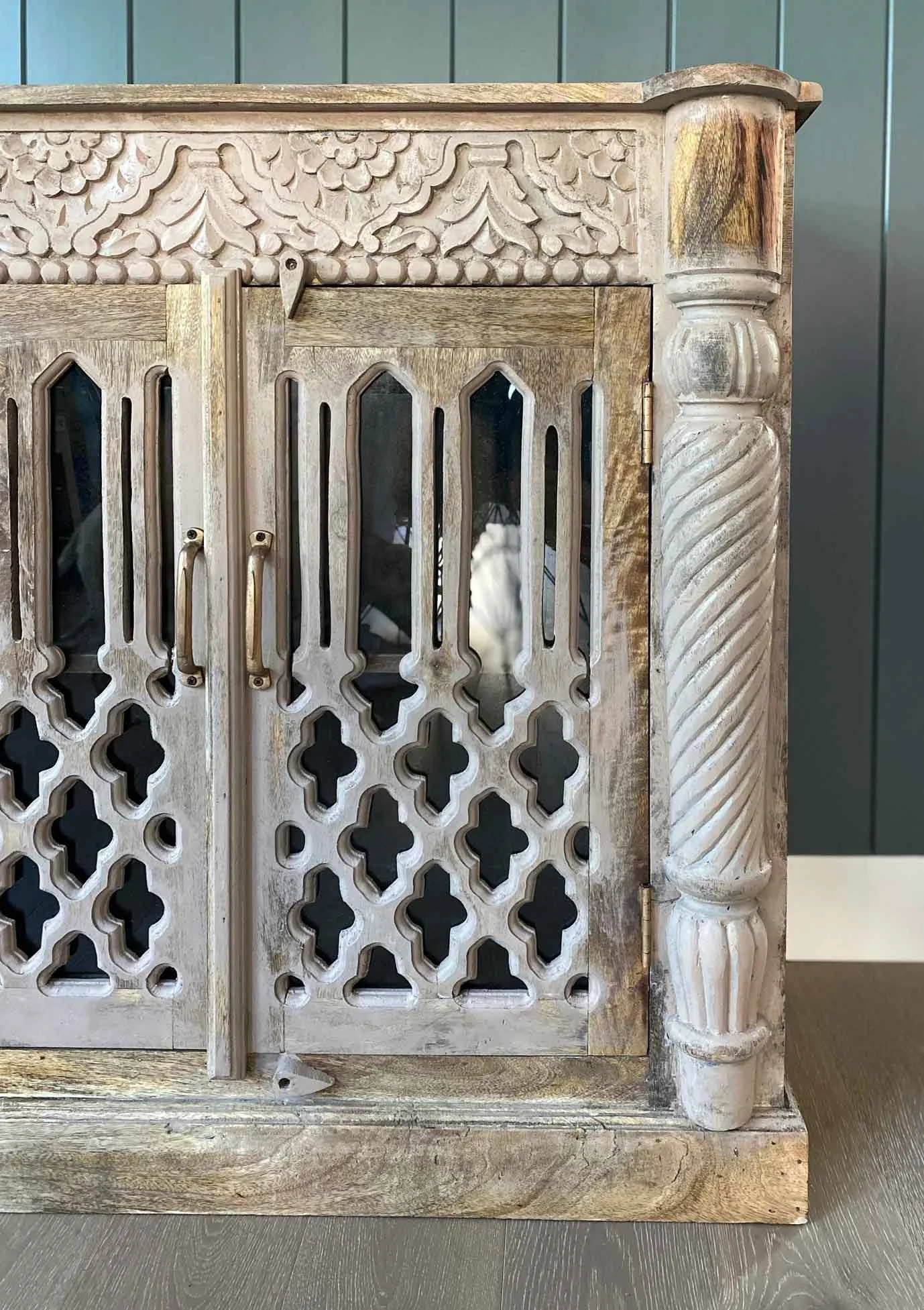 Refinished Antique Carved Sideboard with Ornate Glass Doors
