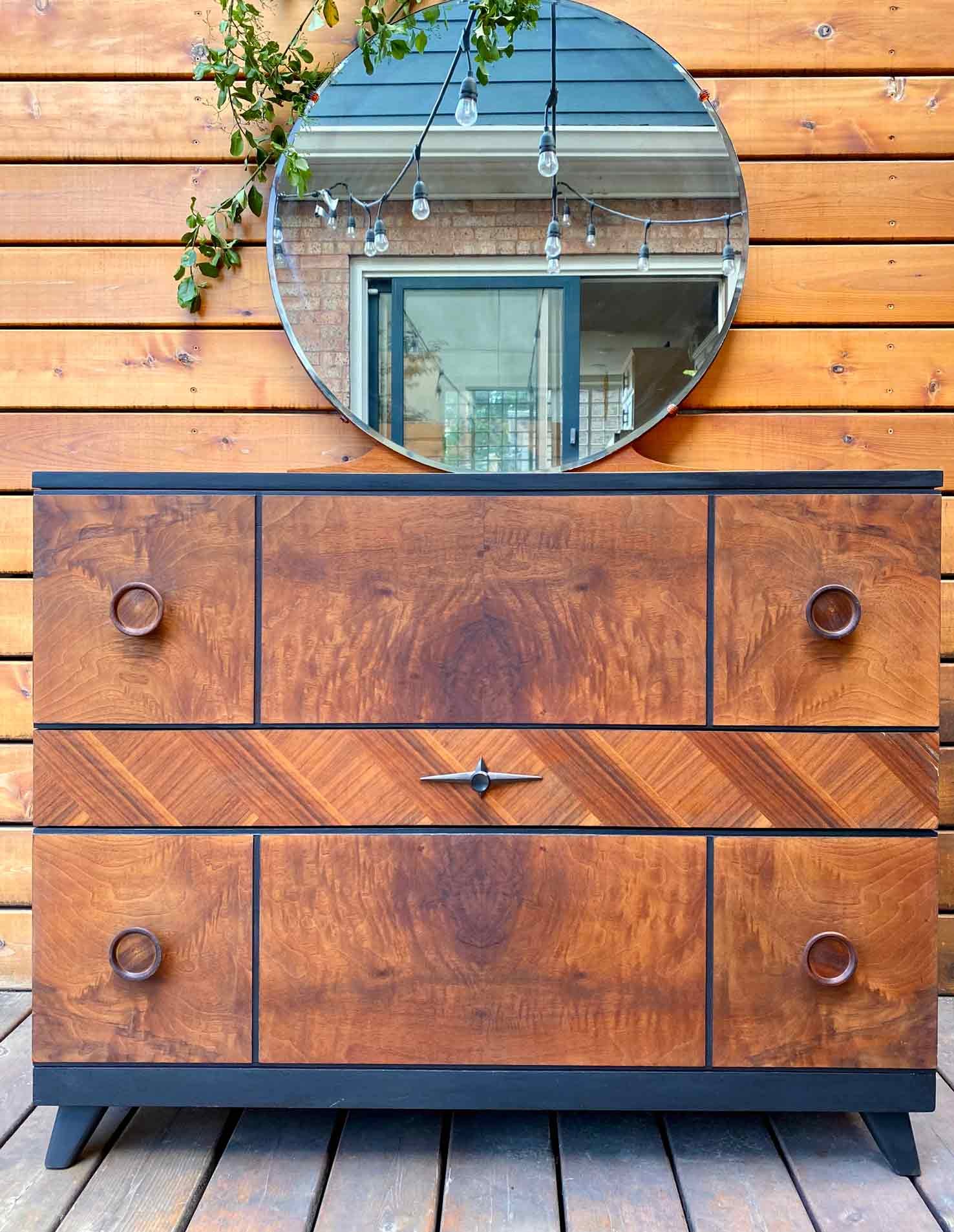 Vintage 1940s Dresser with Round Mirror