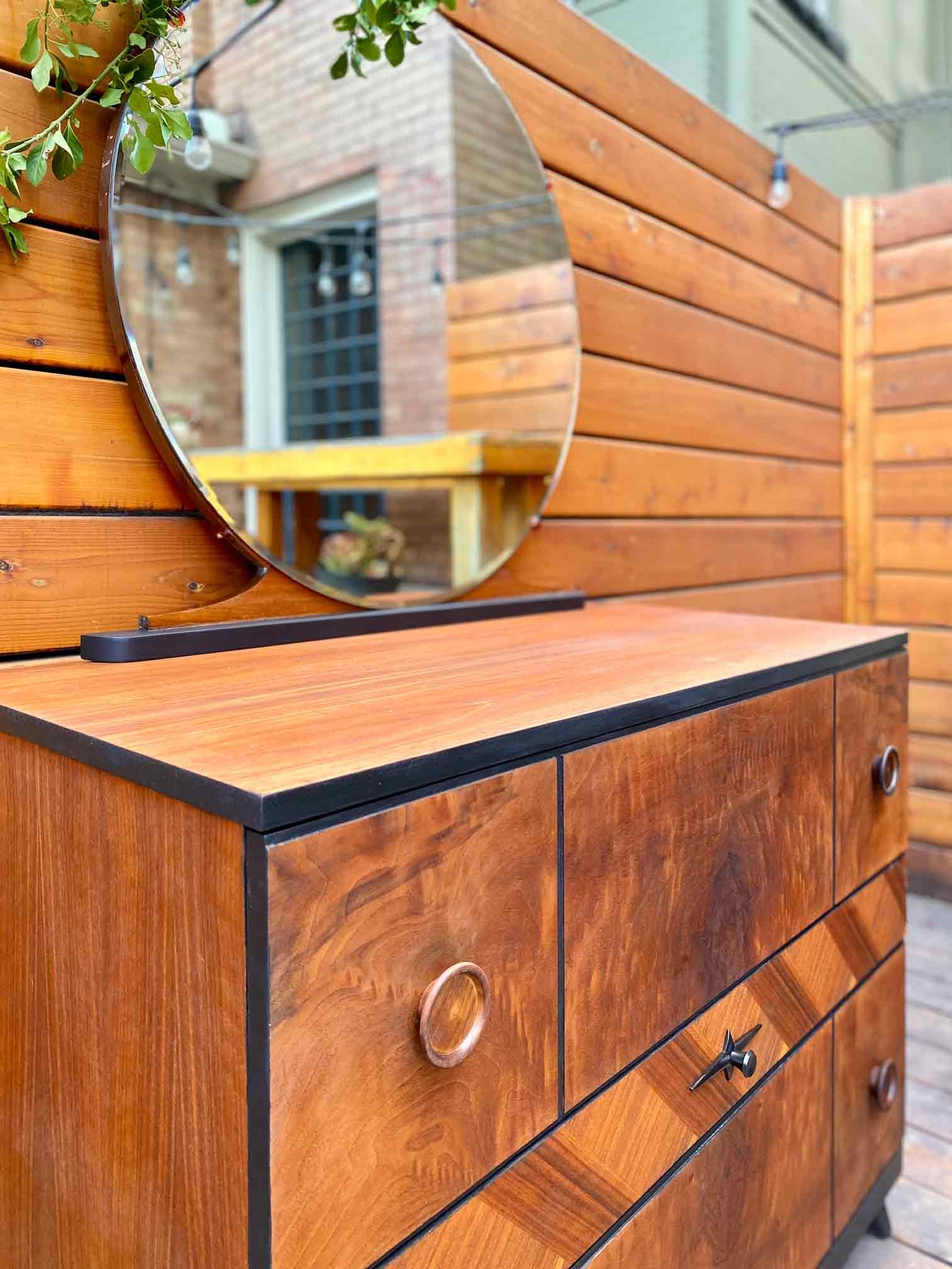 Vintage 1940s Dresser with Round Mirror