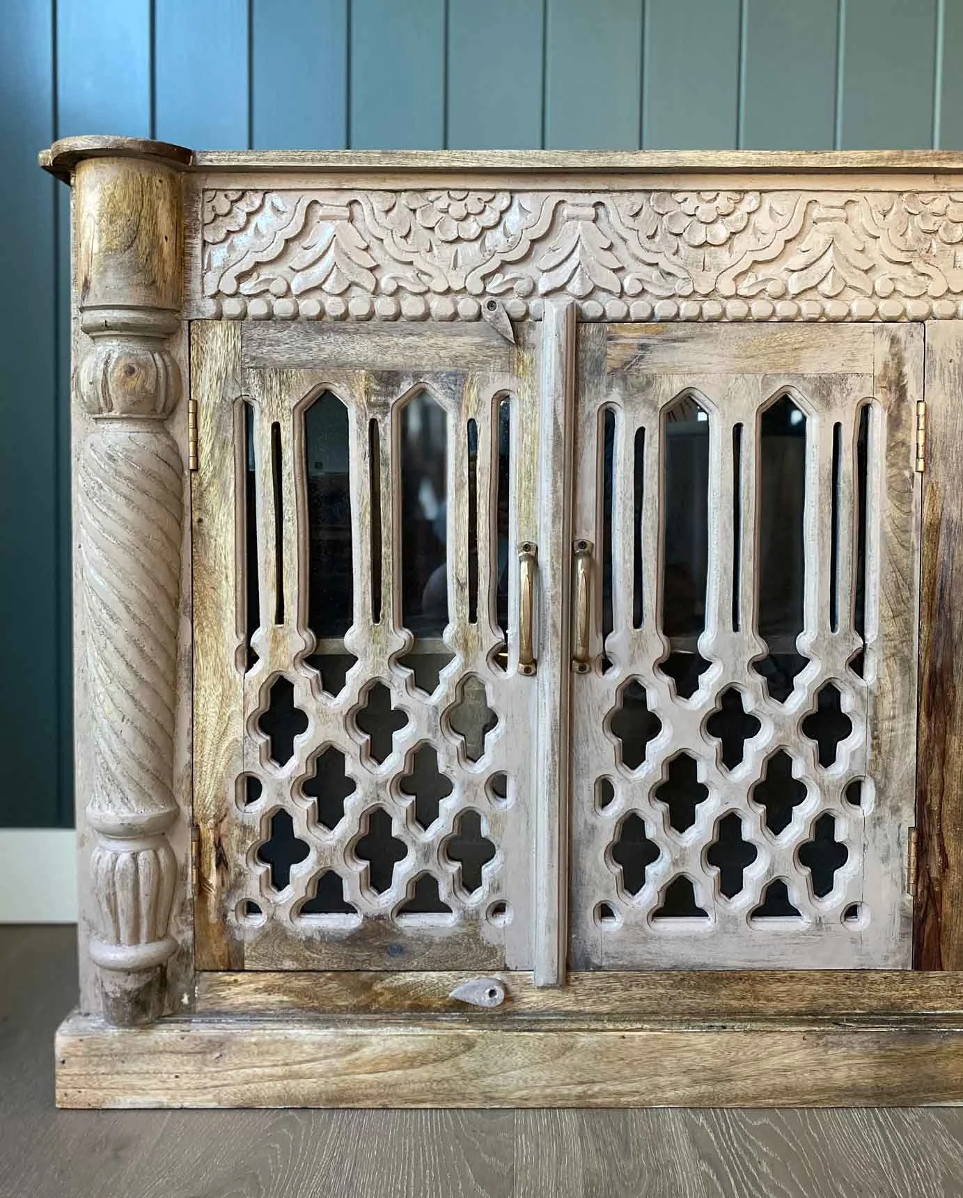 Refinished Antique Carved Sideboard with Ornate Glass Doors