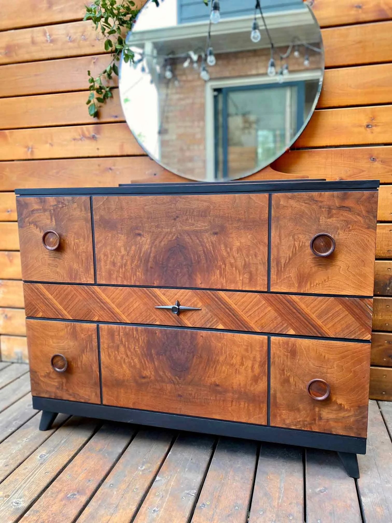 Vintage 1940s Dresser with Round Mirror