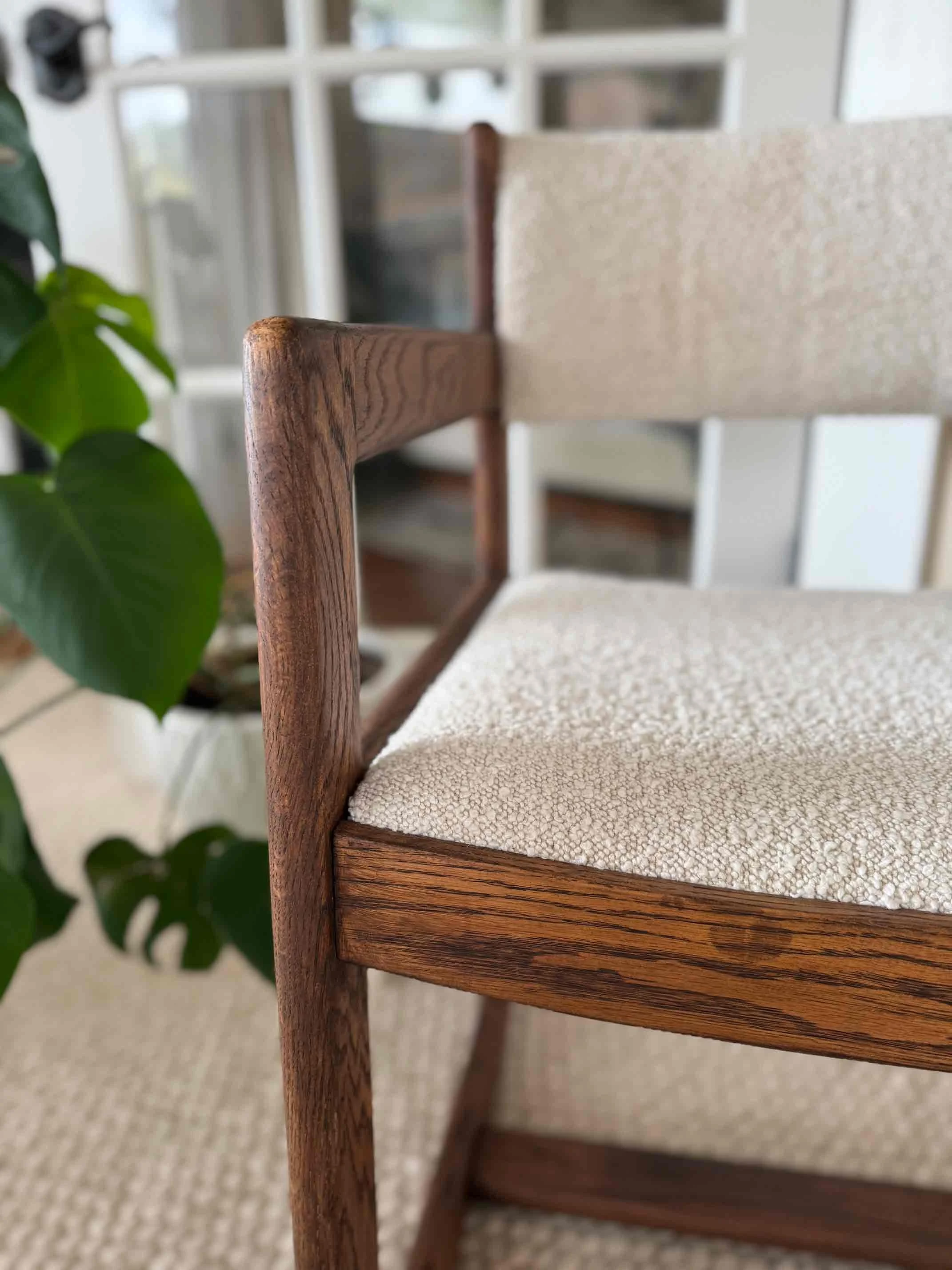 Mid-Century Modern Oak & Bouclé Rocker with Footstool