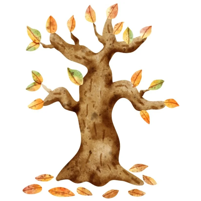 tree with orange and green leaves falling down