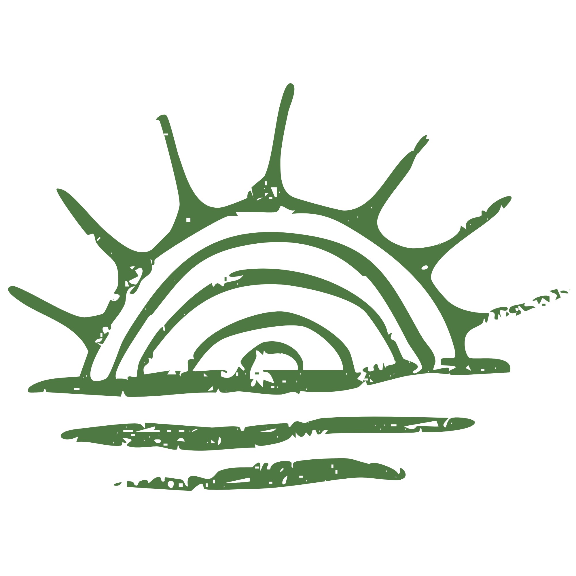 woodblock print of sun over the water