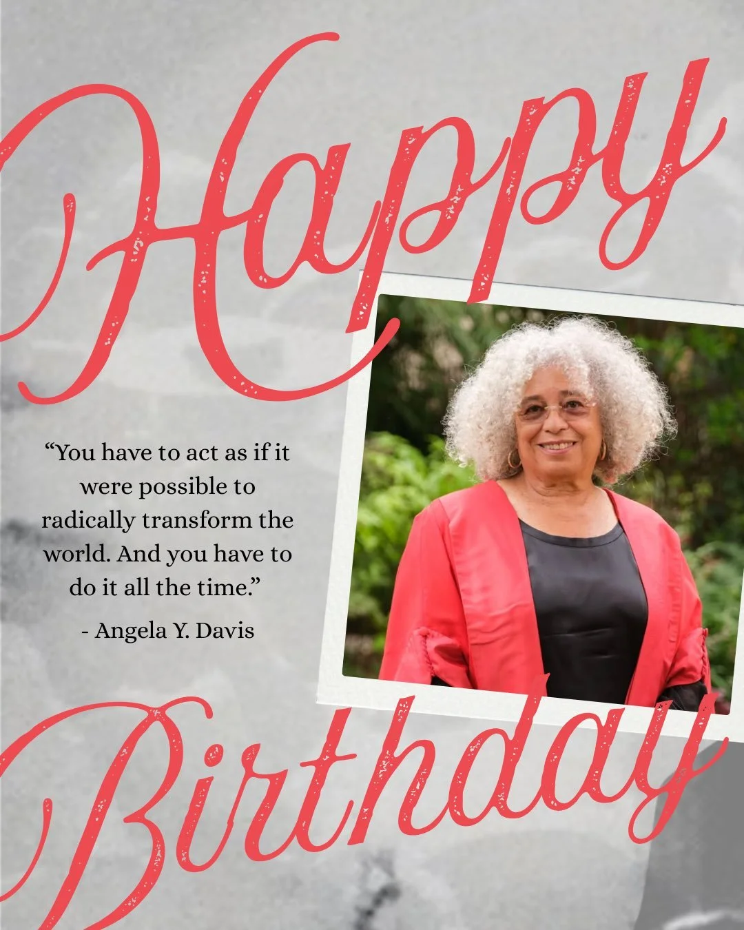 🎉♒️ Join us in wishing a Happy 82nd Birthday to the feminist freedom fighter, abolitionist, author, scholar, and professor emeritus Angela Y. Davis! 

Let&rsquo;s show Dr. Davis some birthday love in the comments and by imagining a new world order a