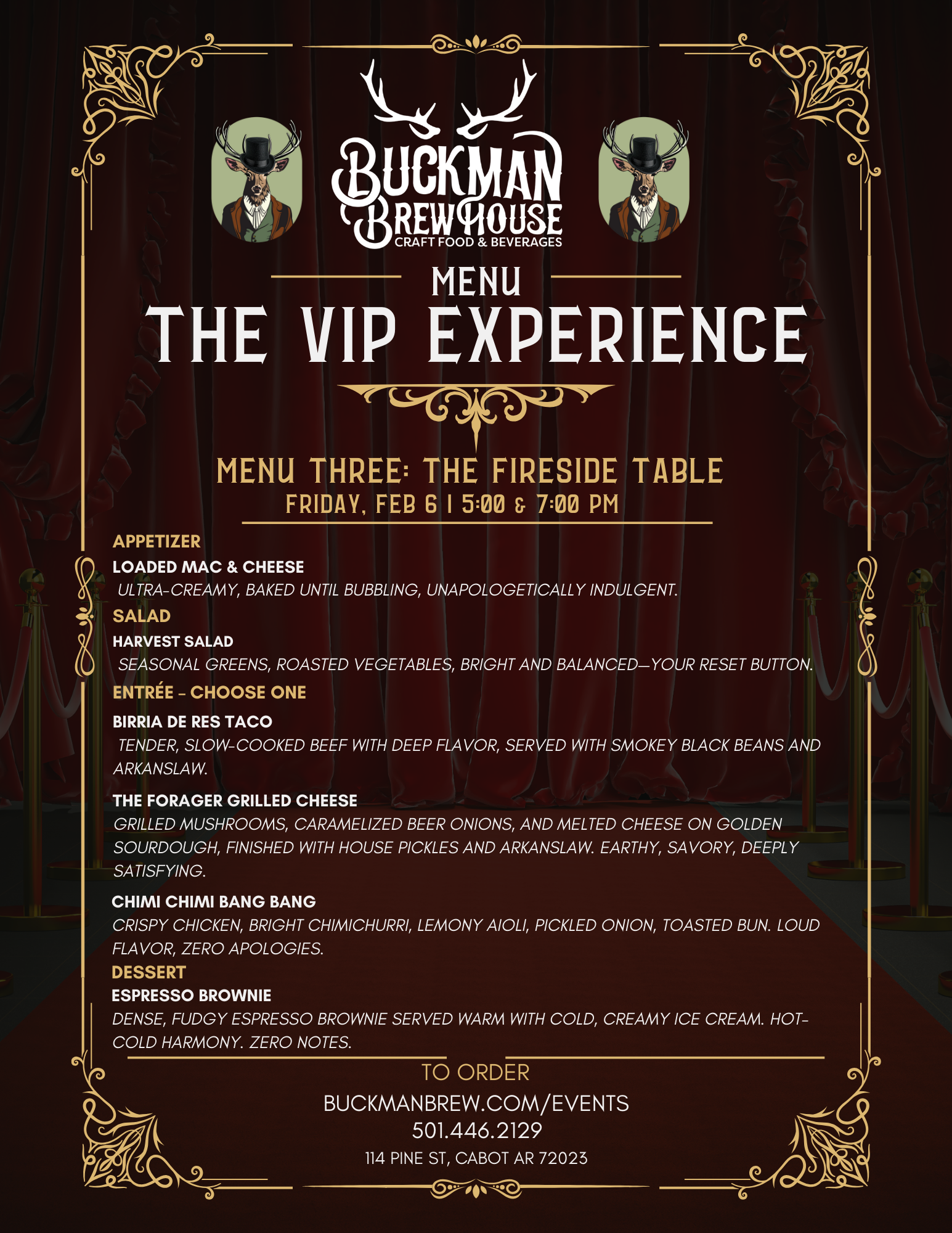 VIP Experience Menu Three: The Fireside Table Friday, Feb 6 5:00pm