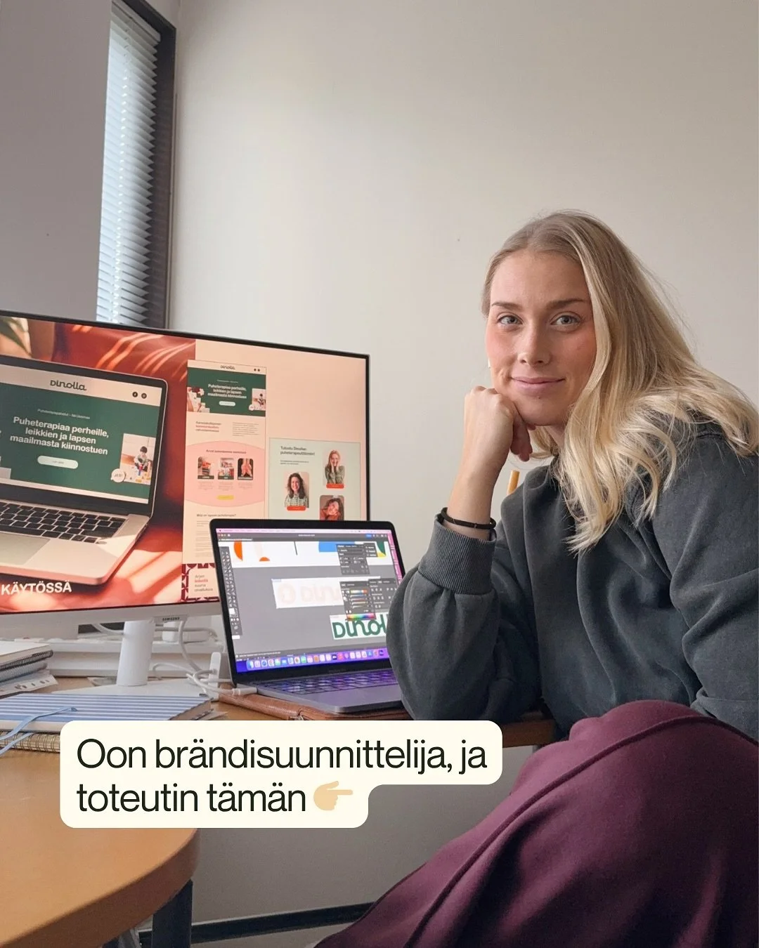 Br&auml;nd&auml;ys // Dinolla 🦖

Kurkistus luomaani visuaaliseen ilmeeseen puheterapiaa tarjoavalle yritykselle. Dinolla tarjoaa puheterapiaa, jossa leikki ja lapsen maailma ovat toiminnan keski&ouml;ss&auml;. T&auml;st&auml; inspiroituneena loimme 