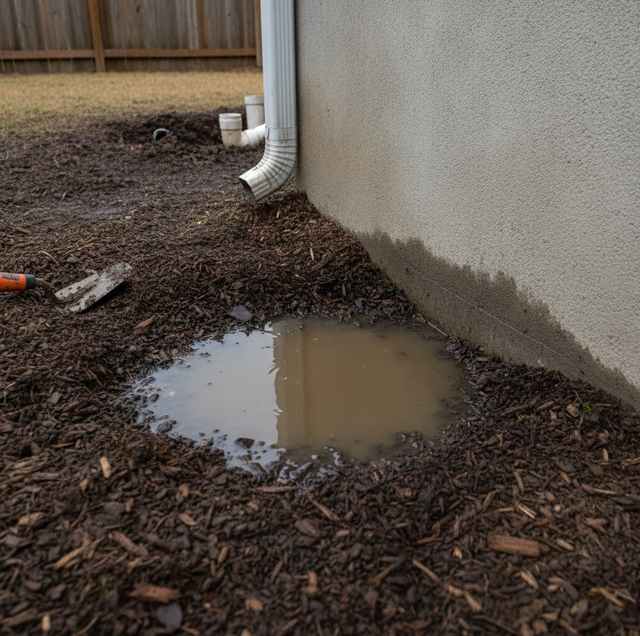 sloped yard with drainage ditch directing water away from house