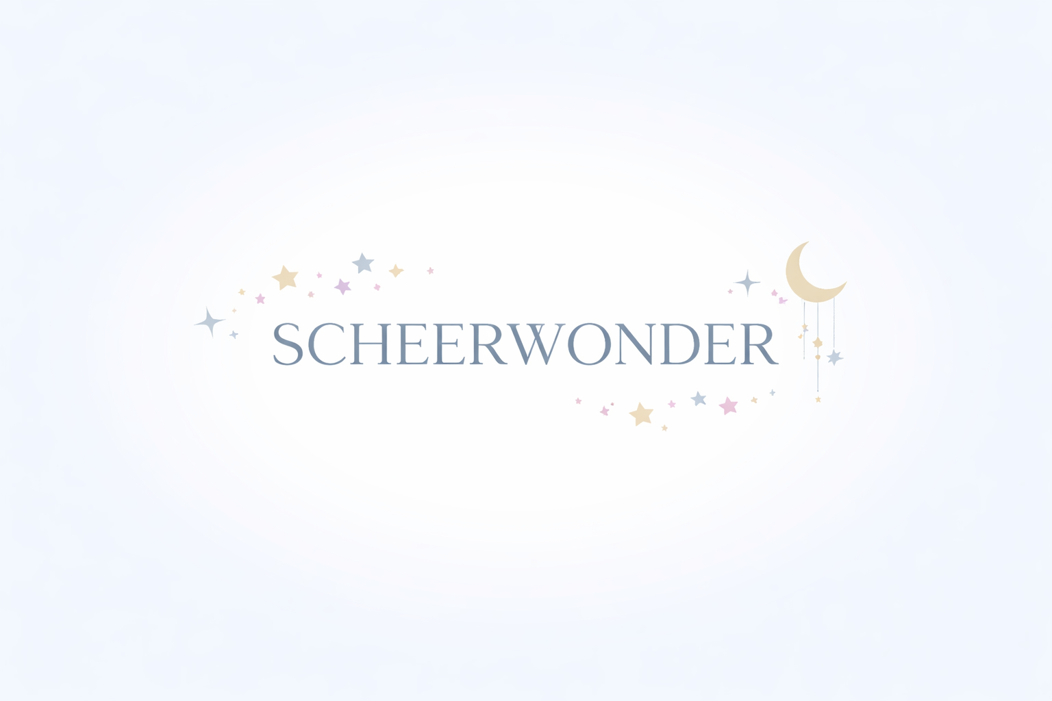 Scheerwonder logo with crescent moon and stars, representing gentle magic and celestial wellness