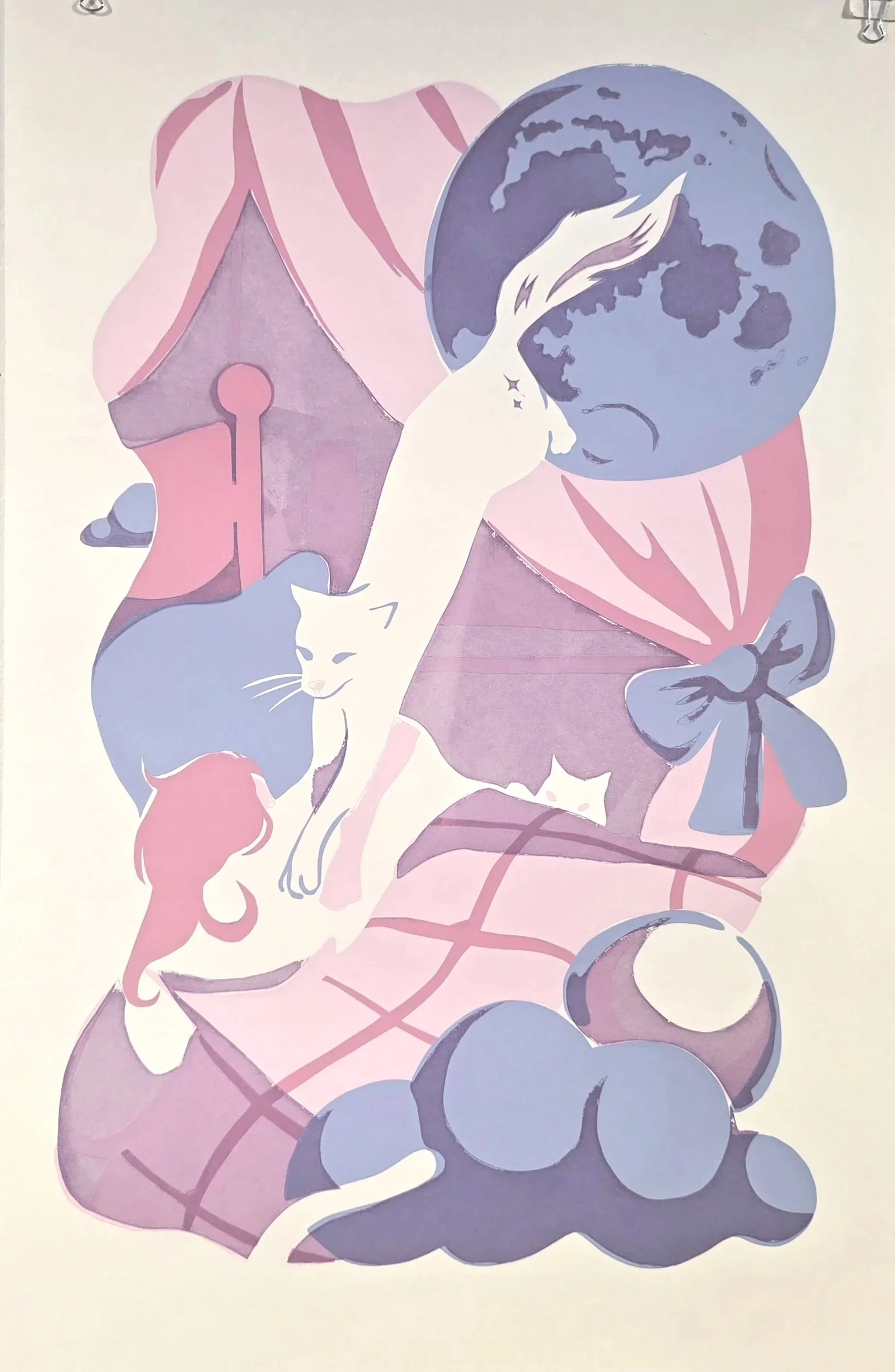 "Chasing Cats", 2025, 11" x 14", screenprint