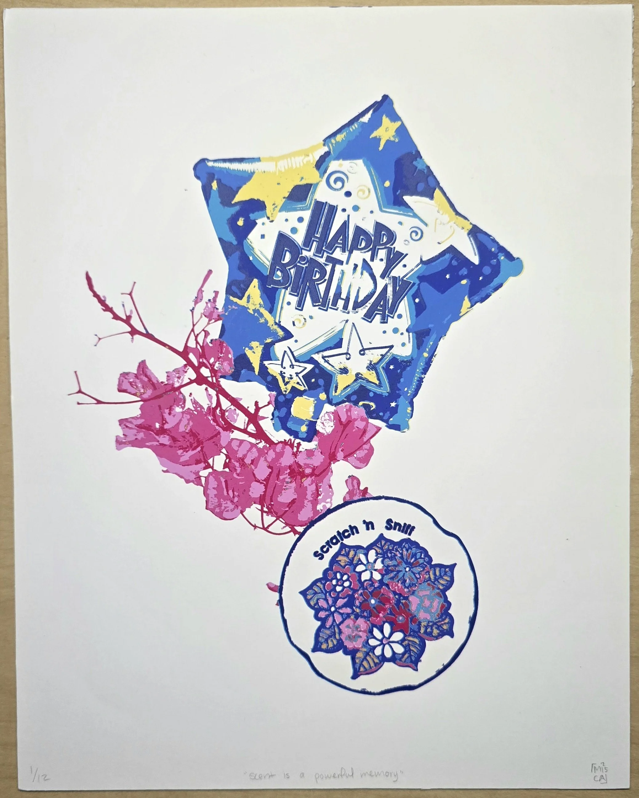 "scent is the strongest memory", 2025, 9" x 11", screenprint, ink scented with Elizabeth Taylor's "White Diamonds"
