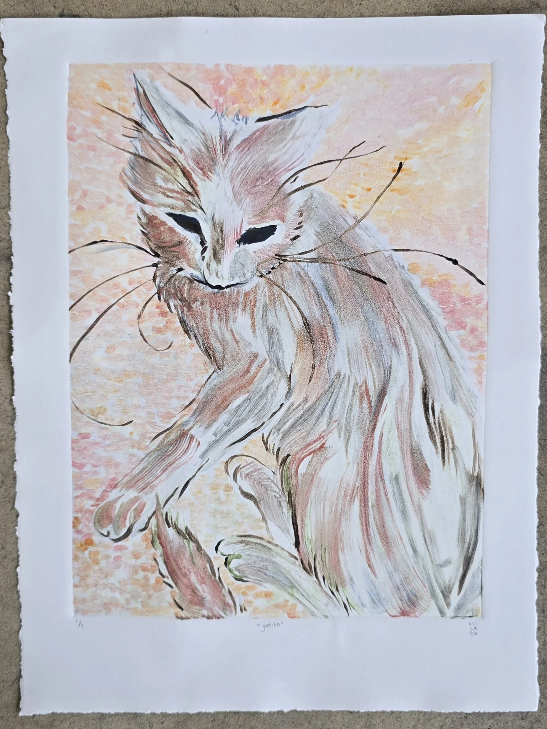 "gatita" 2026, 9" x 14", monotype